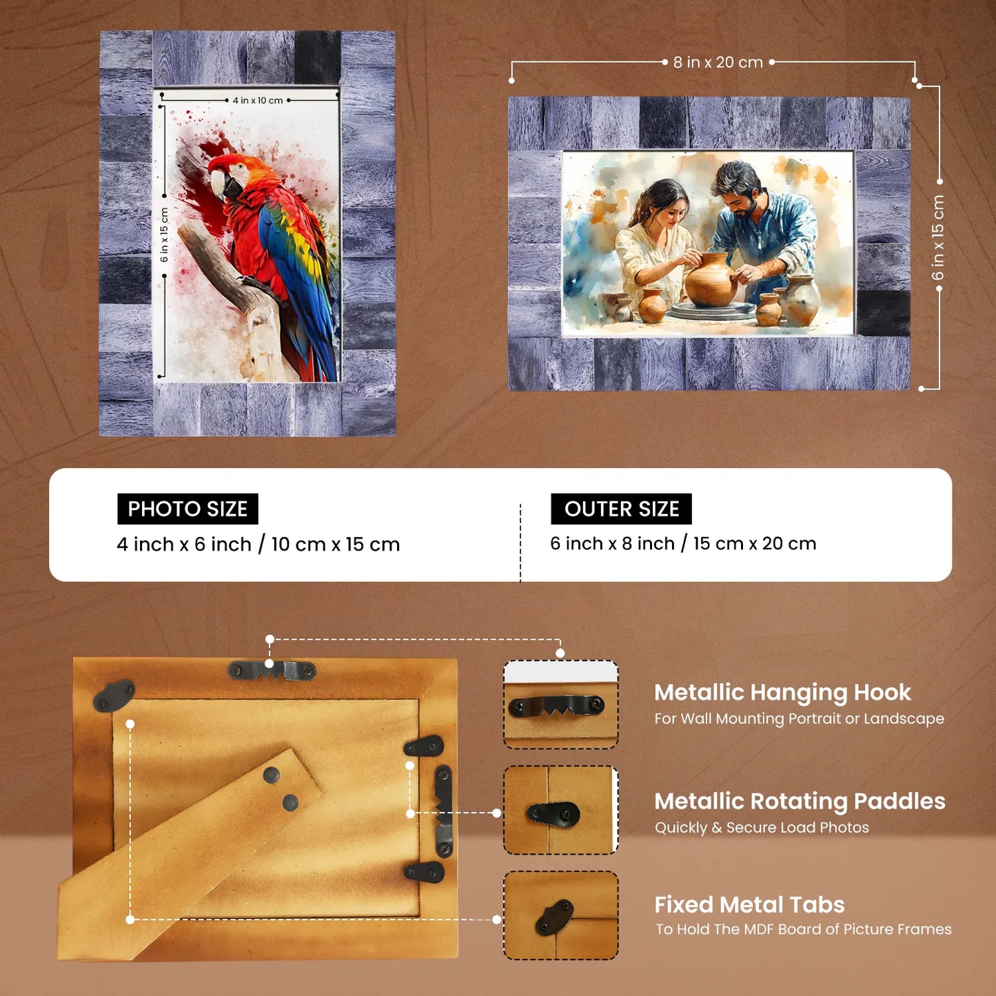 Picture Frames Classic Collection Bone Inlay in 4x6 | Border Width 1" | 4 Colors