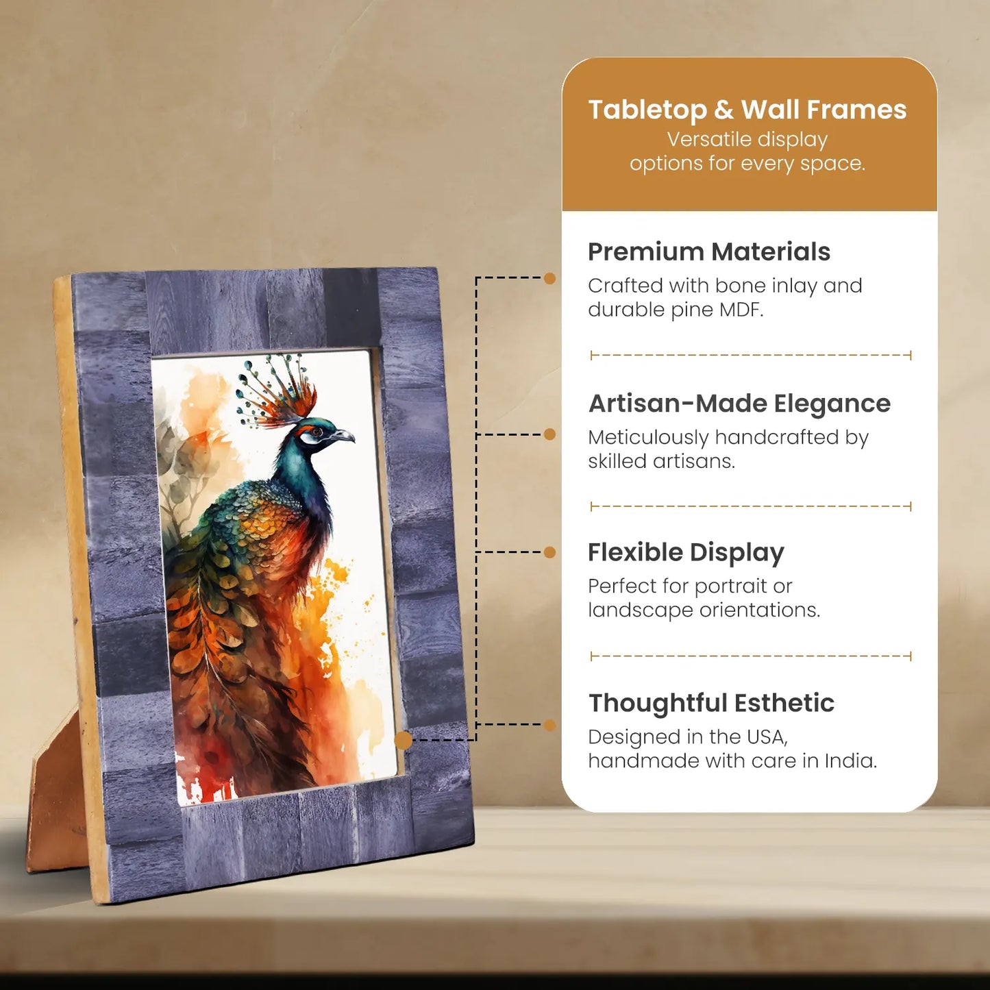 Picture Frames Classic Collection Bone Inlay in 4x6 | Border Width 1" | 4 Colors