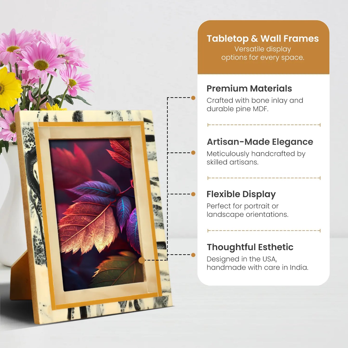 Ivory Abstract Ink Resin Inlay Picture Frame in 4x6 & 5x7