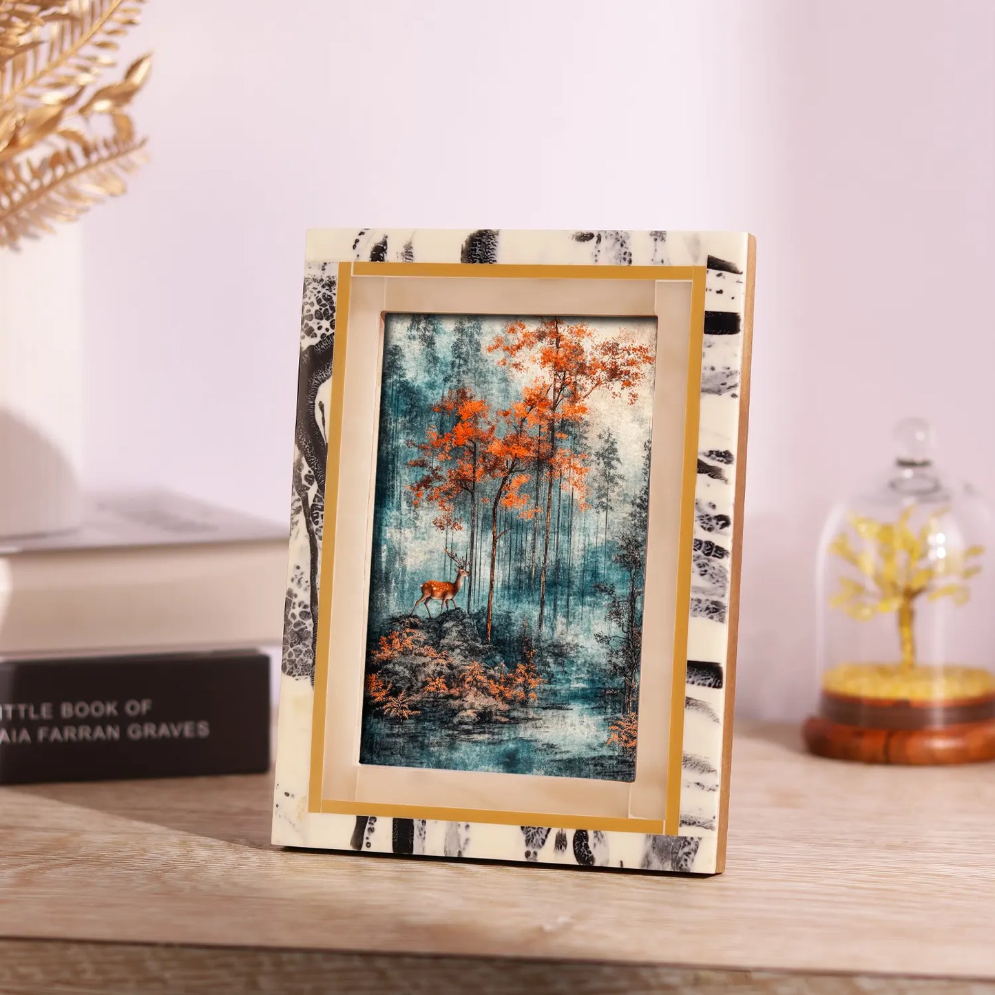 Ivory Abstract Ink Resin Inlay Picture Frame in 4x6 & 5x7