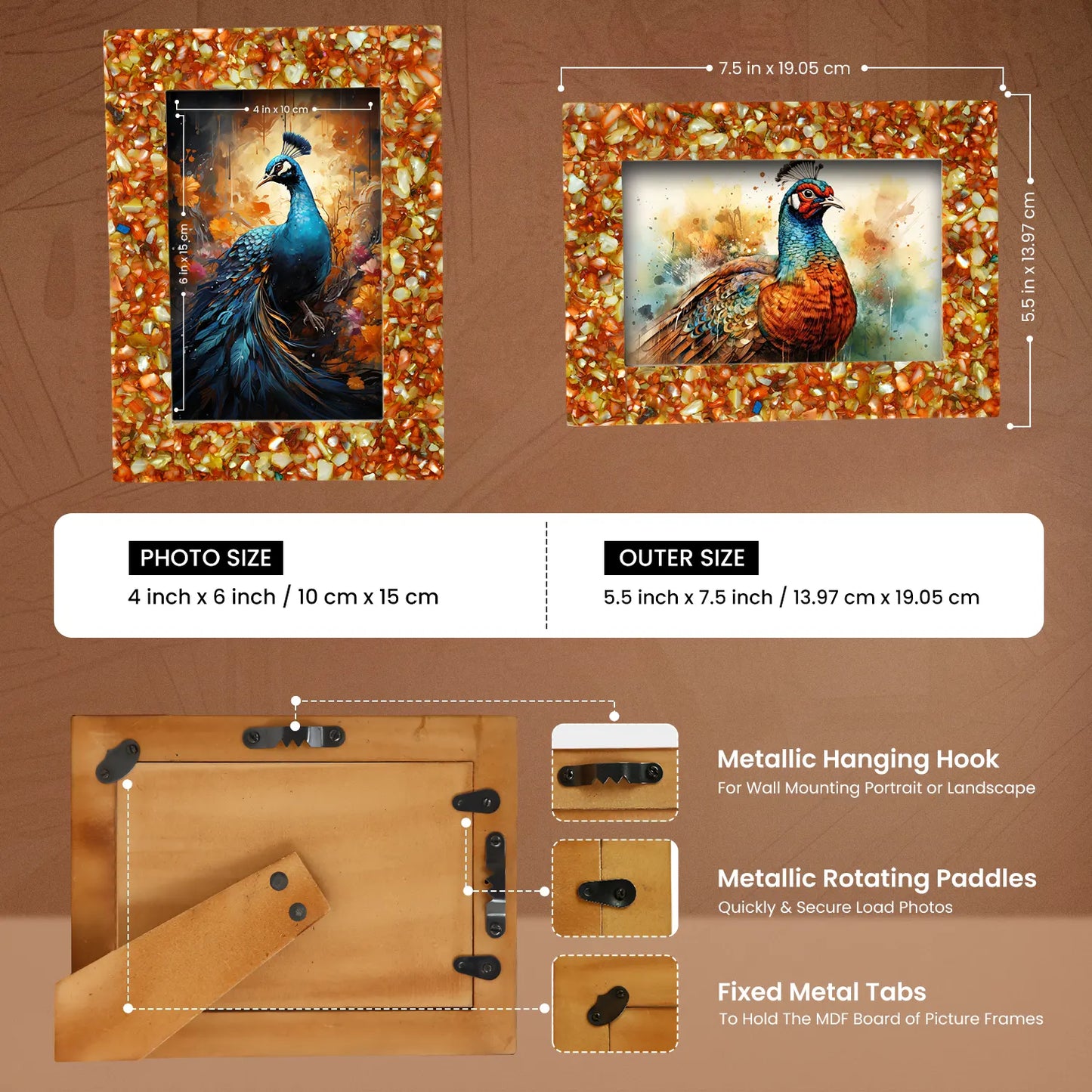 Mother of Pearl Crush Resin Inlay Picture Frame 4x6 in 4 Colors