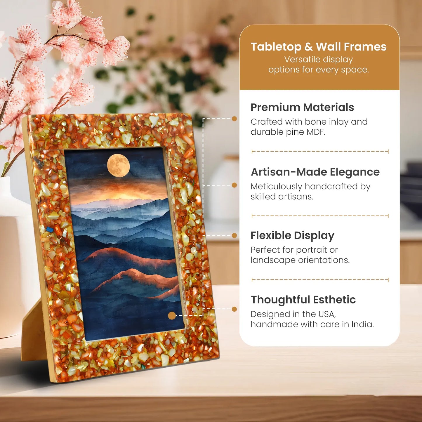 Mother of Pearl Crush Resin Inlay Picture Frame 4x6 in 4 Colors