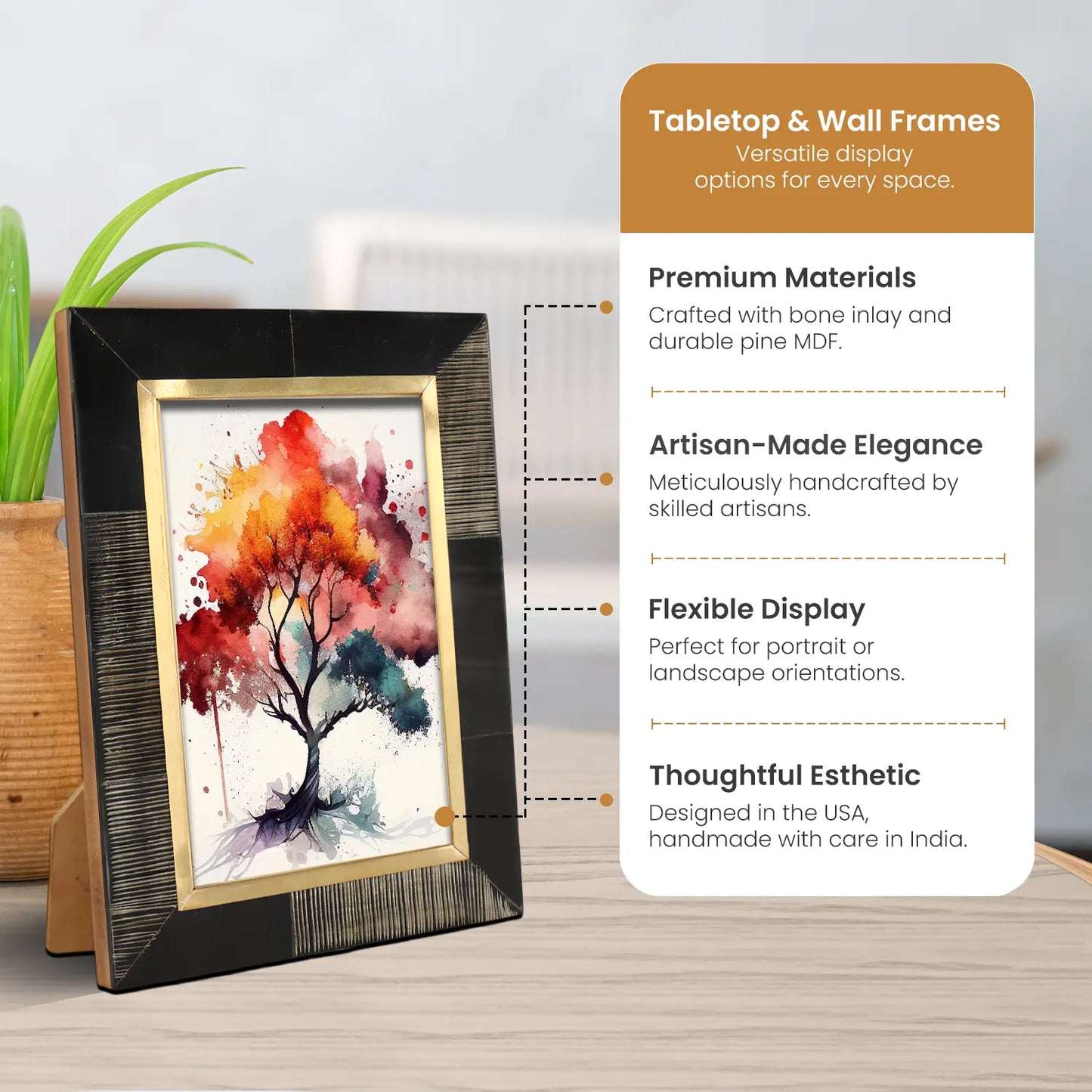 Horn Inlay Shagrin Picture Photo Frames Brown, 4x6 5x7