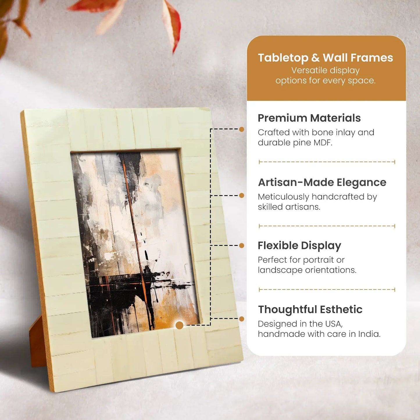Picture Frames Classic Pattern Bone Inlay Collection in 2 Sizes, Make to Order, White