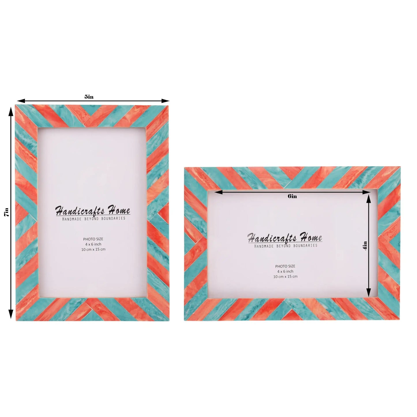 Picture Frames Candy Cane Melon Twist Pattern in Bone & Resin Inlay Collection in 3 Sizes, Pack of 2