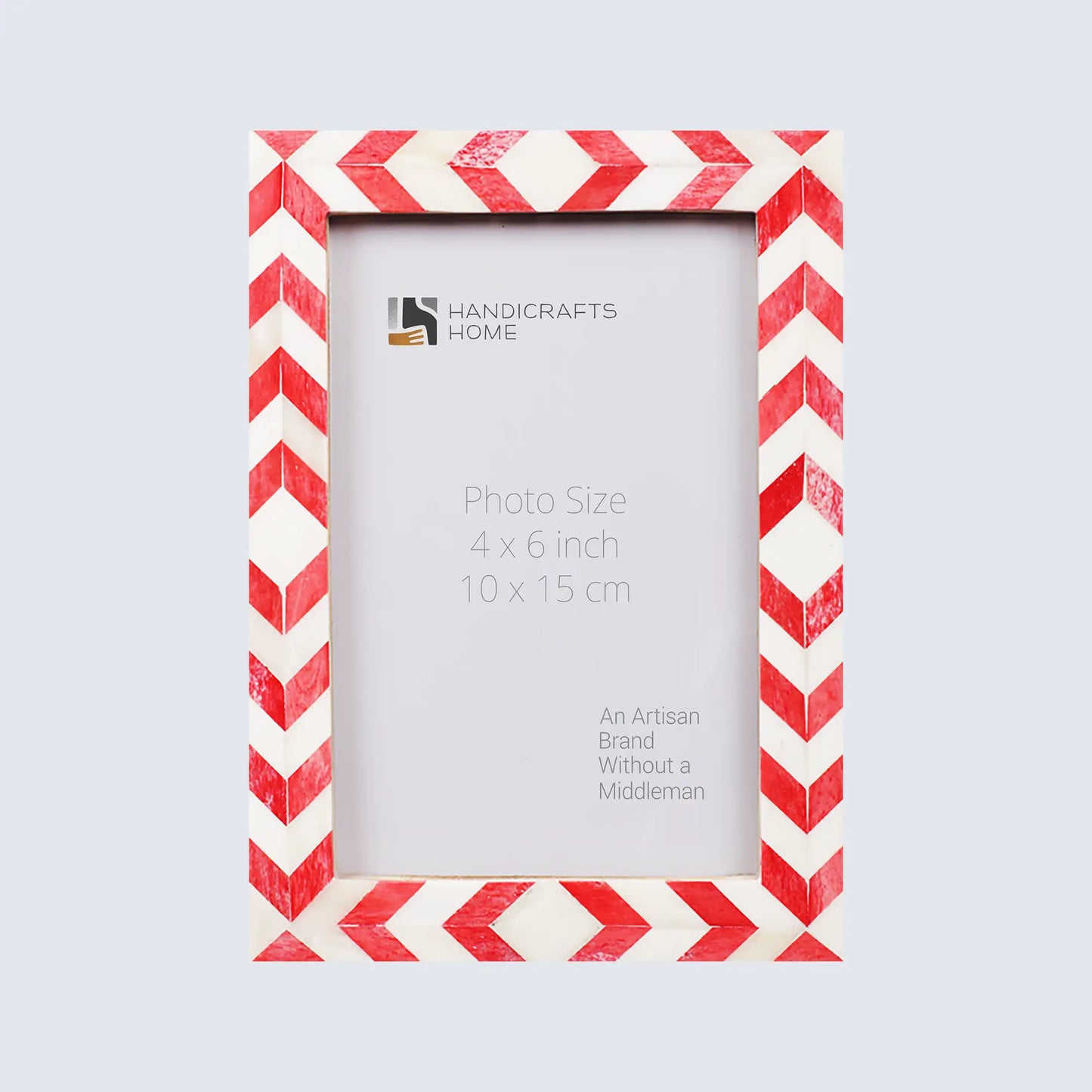 Picture Frames Mosaic Chevron Pattern Bone Inlay Collection in 3 sizes, Red