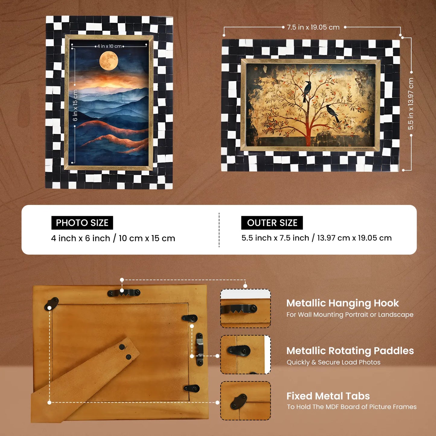 Picture Frames Halo Mosaic Pattern Resin Inlay Collection, 4x6