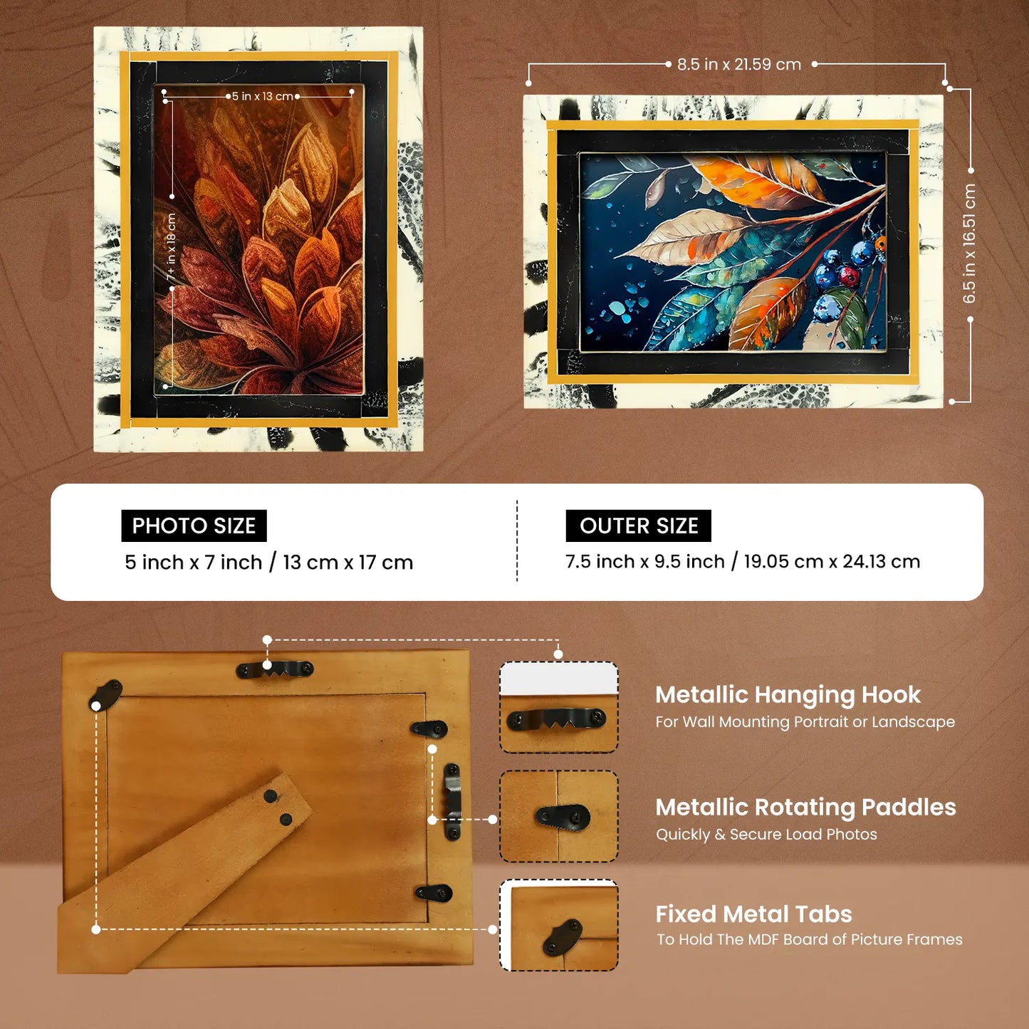 Black Abstract Ink Resin Inlay Picture Frame in 4x6 & 5x7