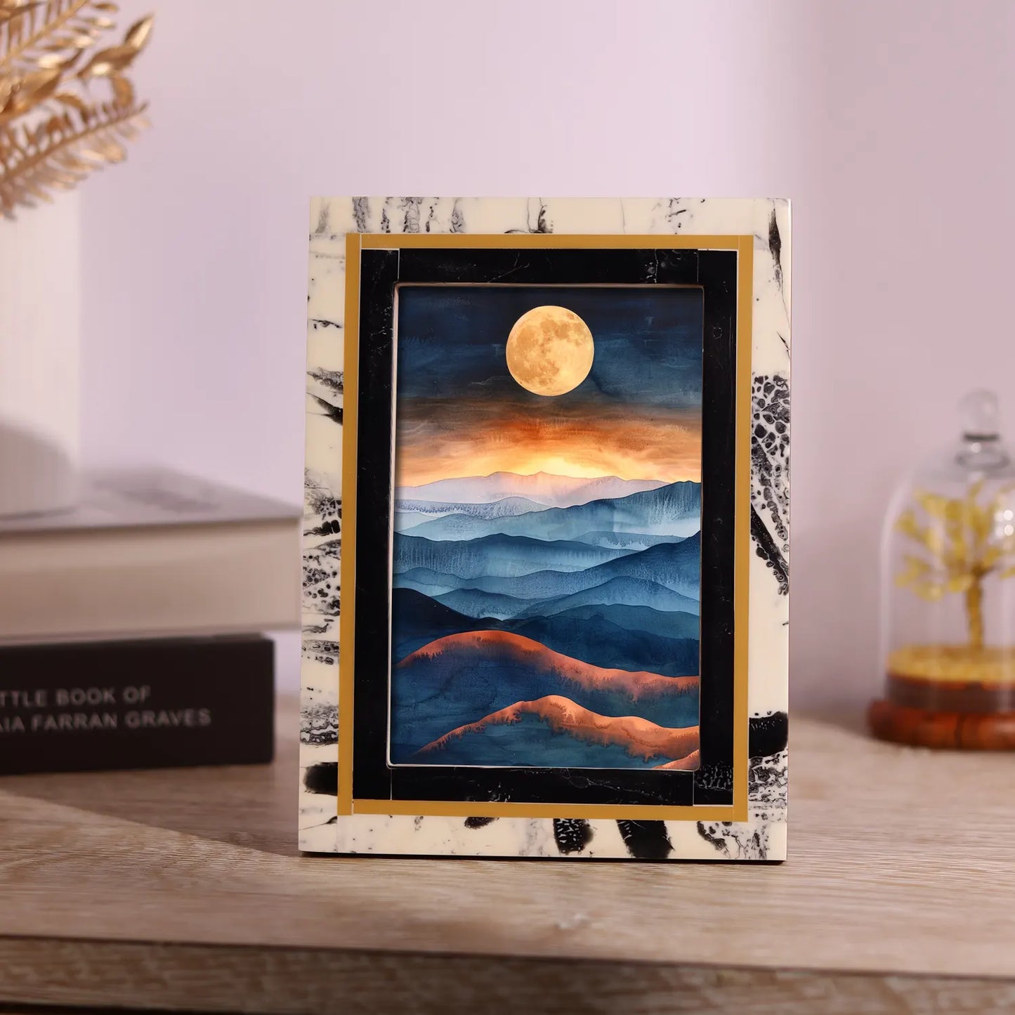 Black Abstract Ink Resin Inlay Picture Frame in 4x6 & 5x7