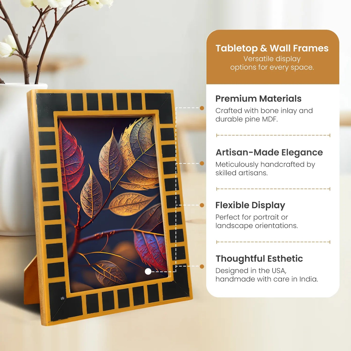 Black Square Resin Inlay Picture Frame 4x6 & 5x7