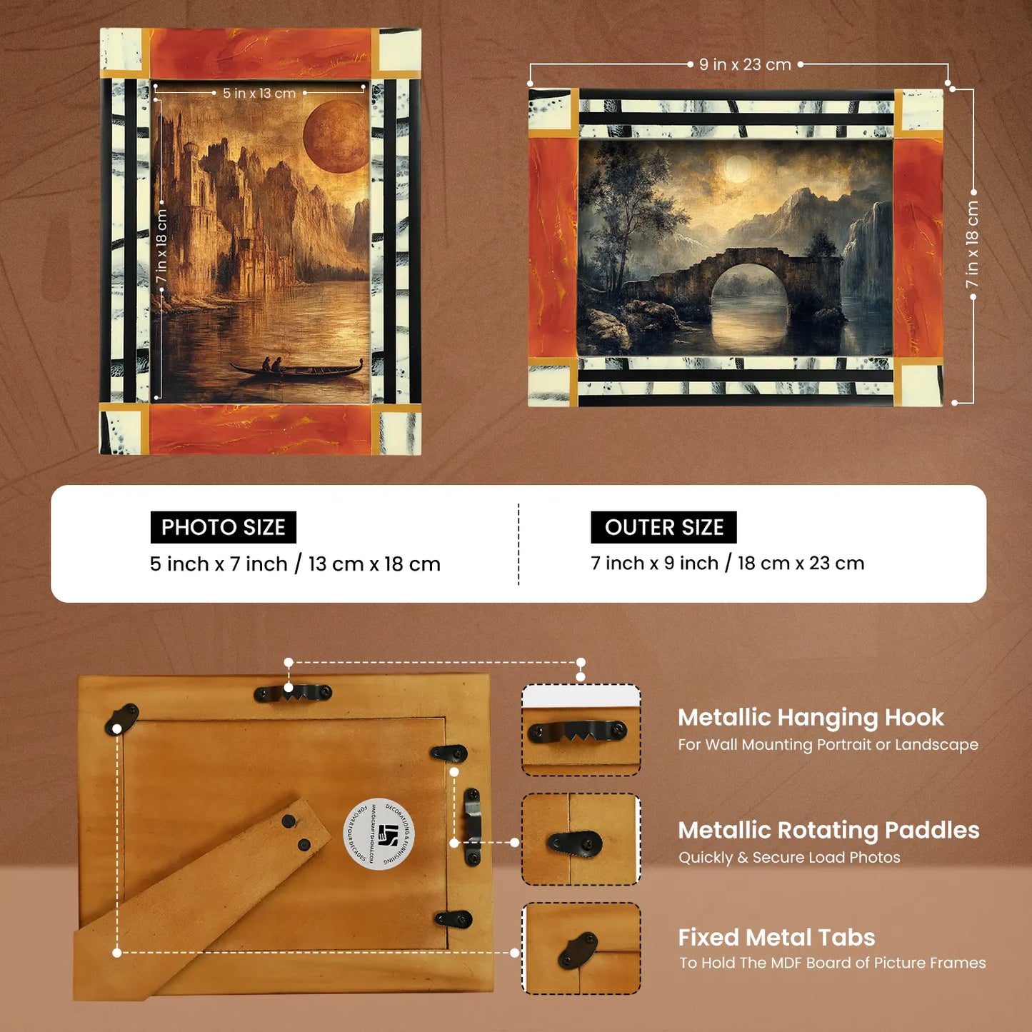 Orange Abstract Ink Resin Inlay Picture Frame in 4x6 & 5x7
