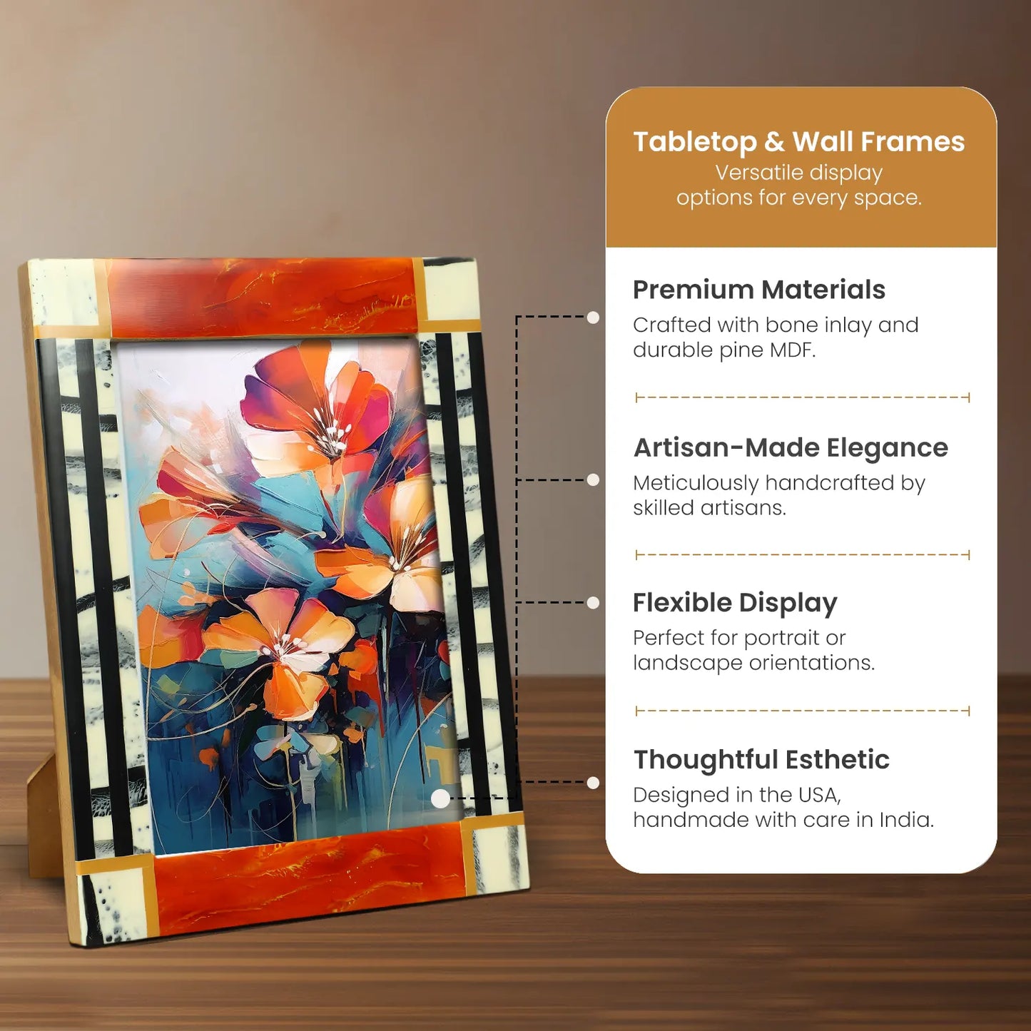 Orange Abstract Ink Resin Inlay Picture Frame in 4x6 & 5x7