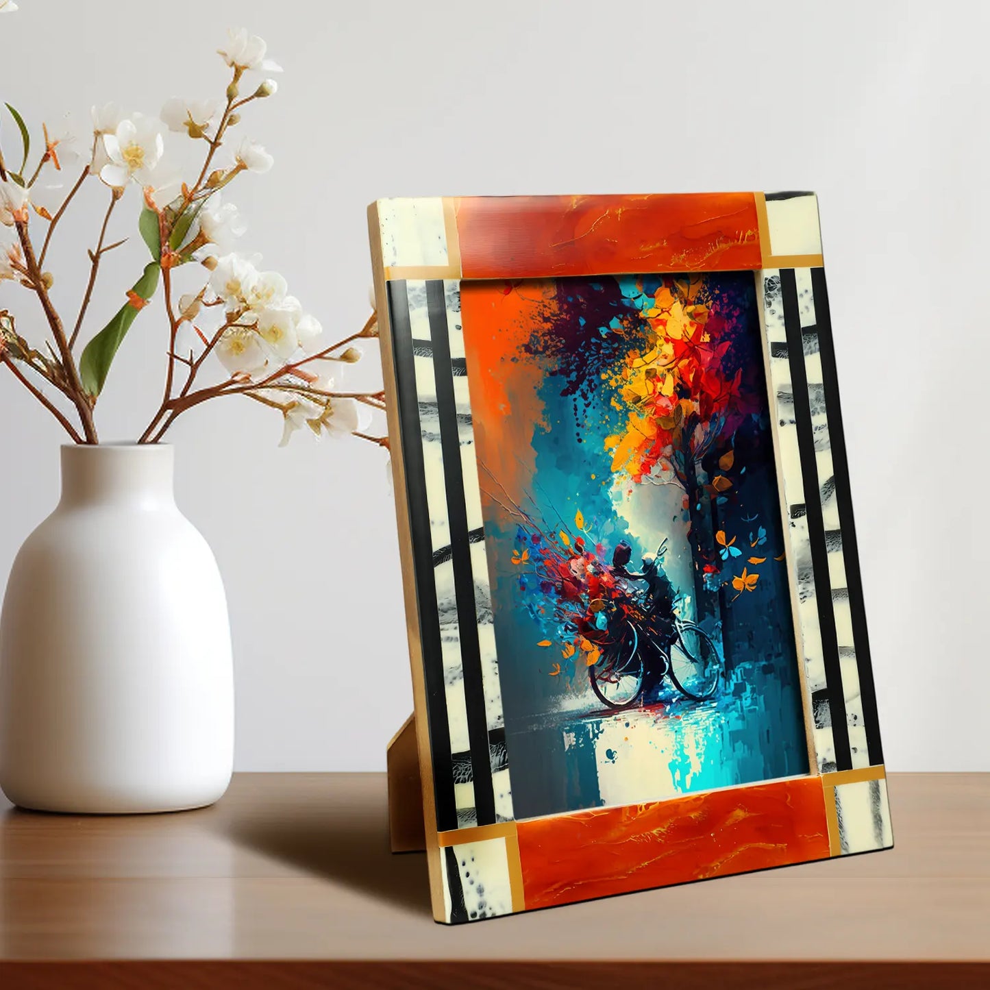 Orange Abstract Ink Resin Inlay Picture Frame in 4x6 & 5x7