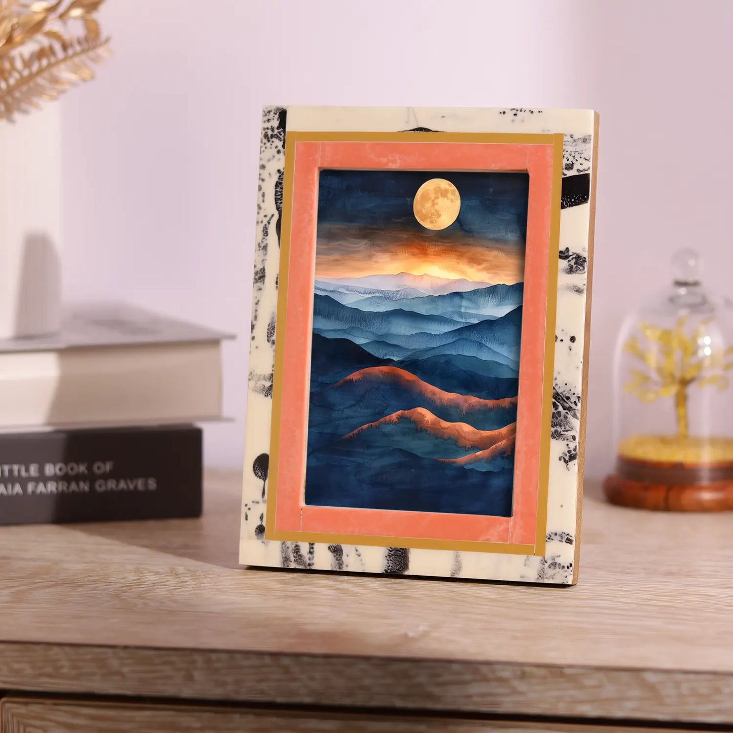 Peach Abstract Ink Resin Inlay Picture Frame in 4x6 & 5x7