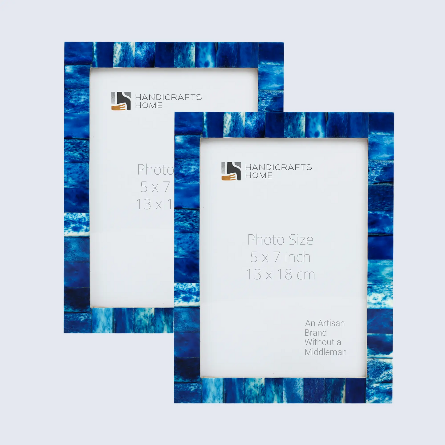 Picture Frames Classic Pattern Bone Inlay Collection in 3 Sizes, Pack of 2 - Blue