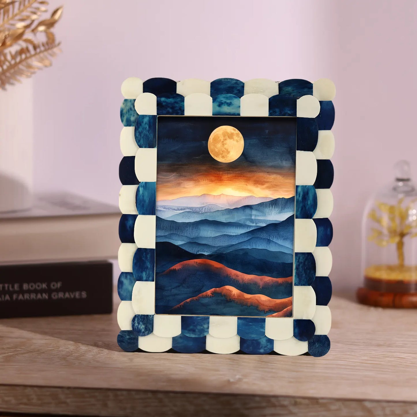 Picture Frames Scalloped Pattern Bone Inlay Collection in 4 sizes, Blue