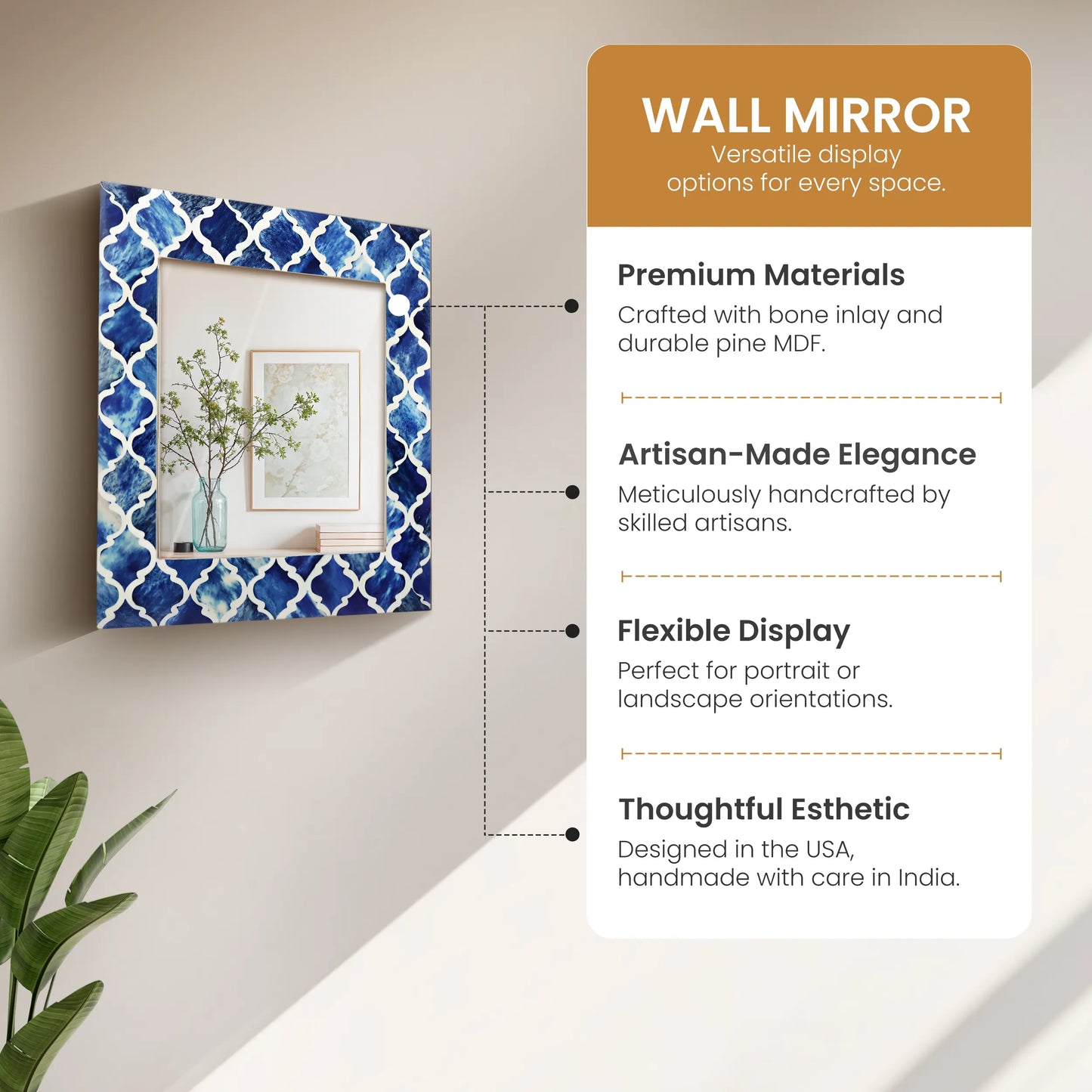 Make to Order Moroccan Blue Mirror Bone & Resin Inlay in 12x12