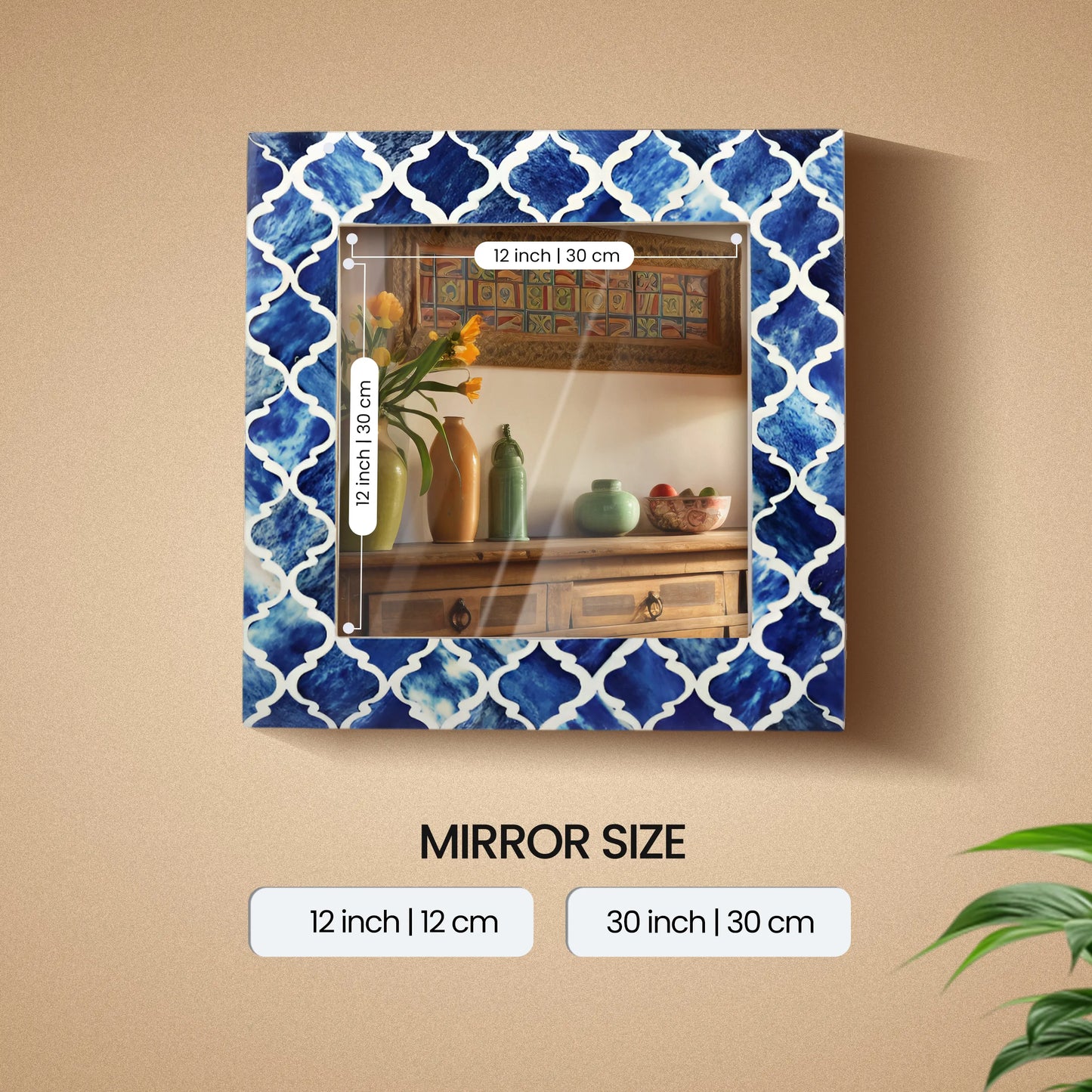 Make to Order Moroccan Blue Mirror Bone & Resin Inlay in 12x12