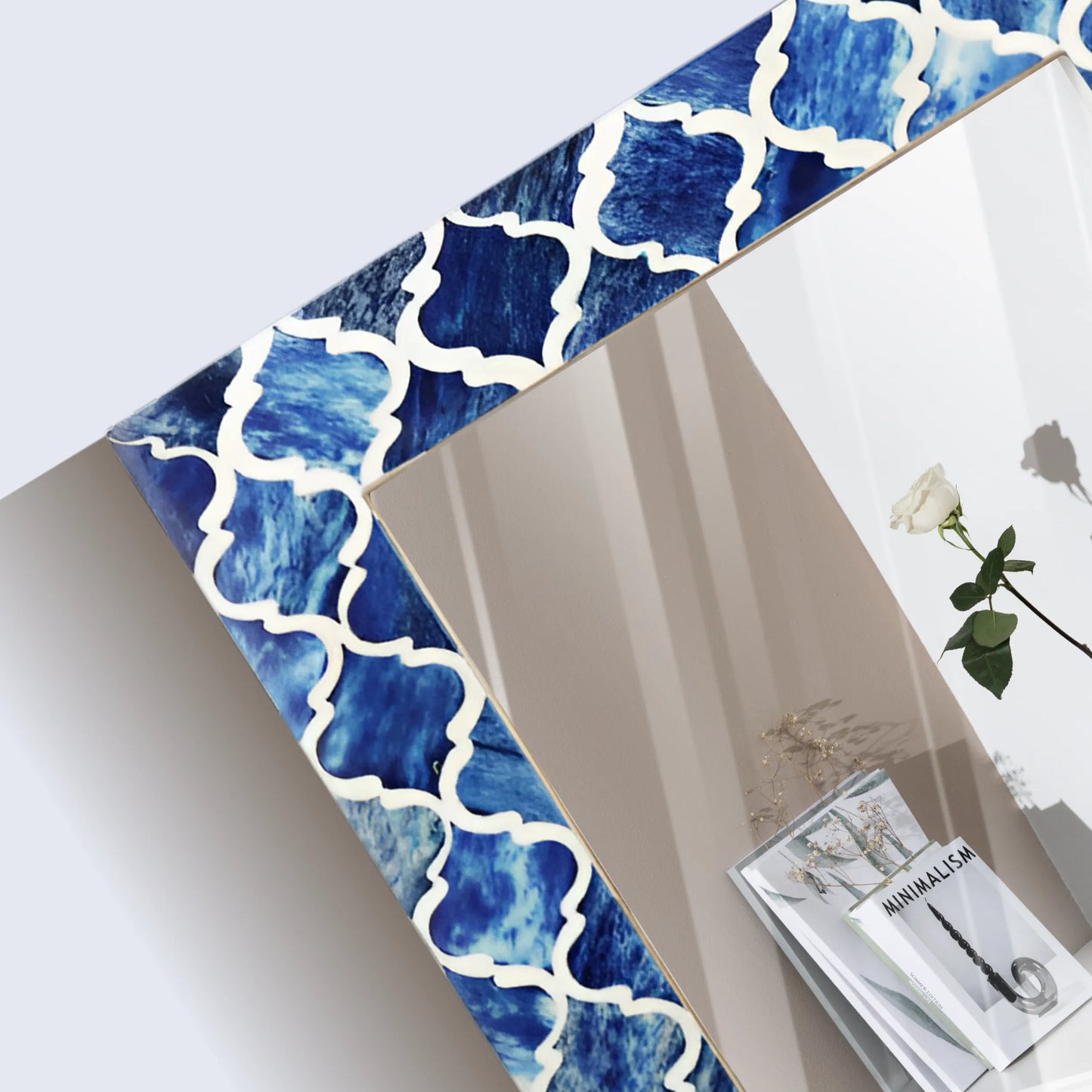 Make to Order Moroccan Blue Mirror Bone & Resin Inlay in 12x12