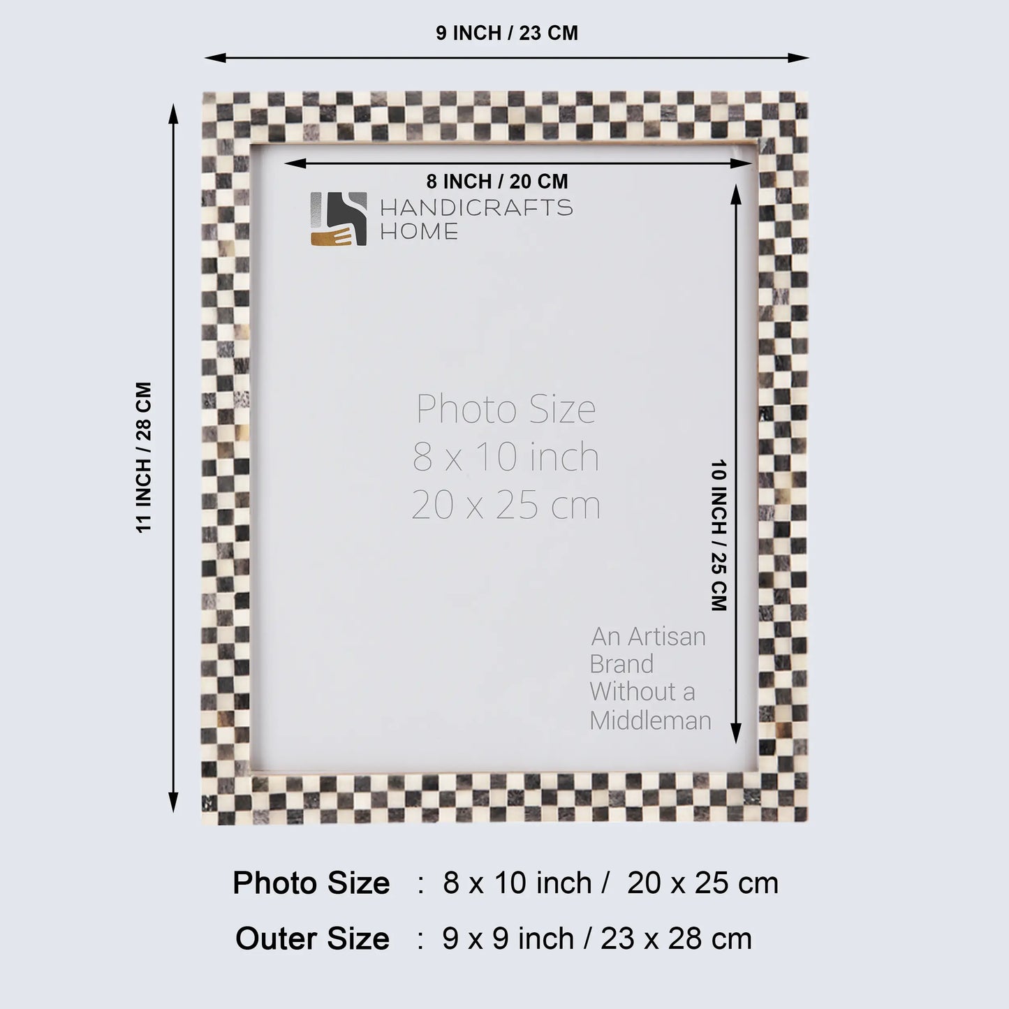 Checkered Pattern Picture Photo Frame Handmade Wall Hanging Decor- Combo Set of 3, 8x10 inches