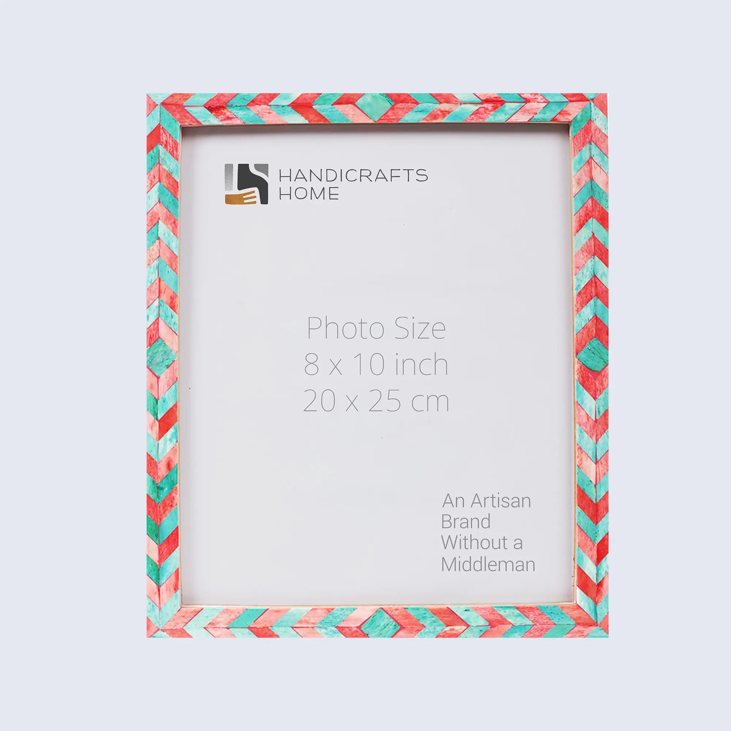 Picture Frames Mosaic Chevron Pattern Bone Inlay Collection in 3 sizes, Green & Red