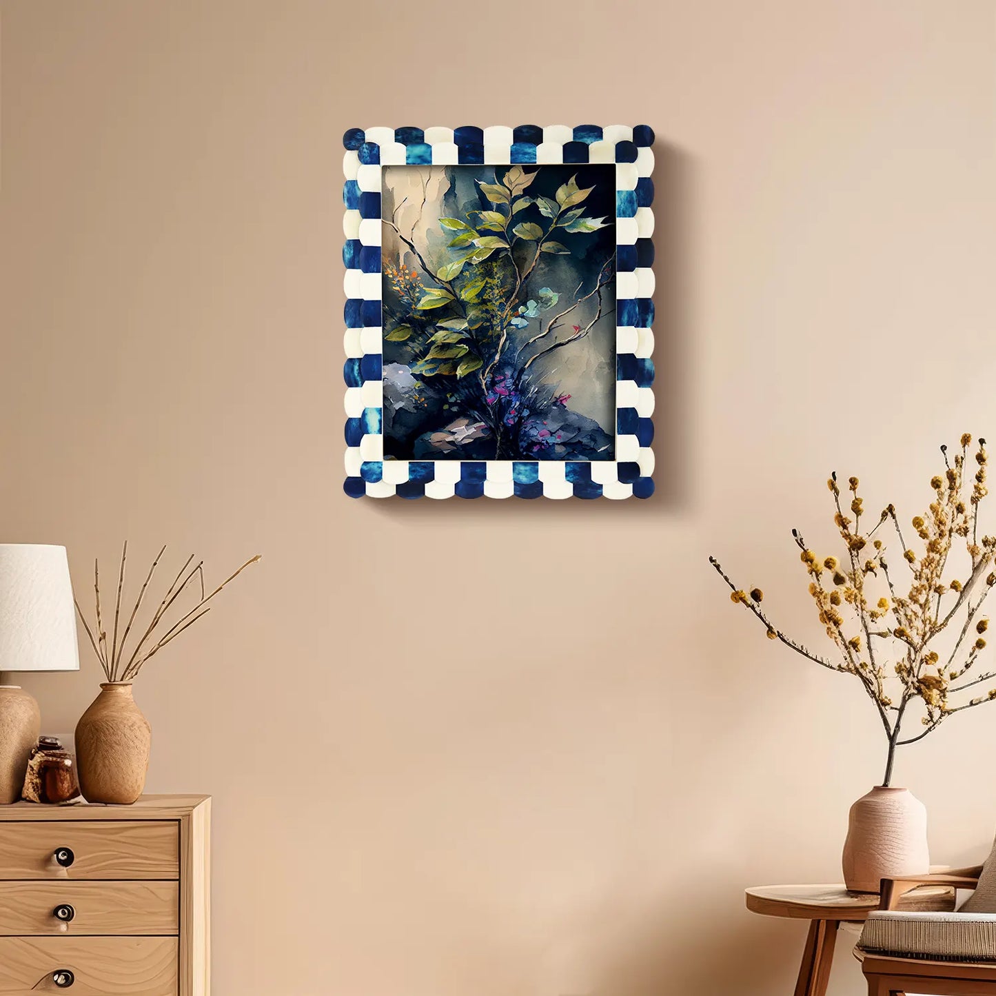 Picture Frames Scalloped Pattern Bone Inlay Collection in 4 sizes, Blue