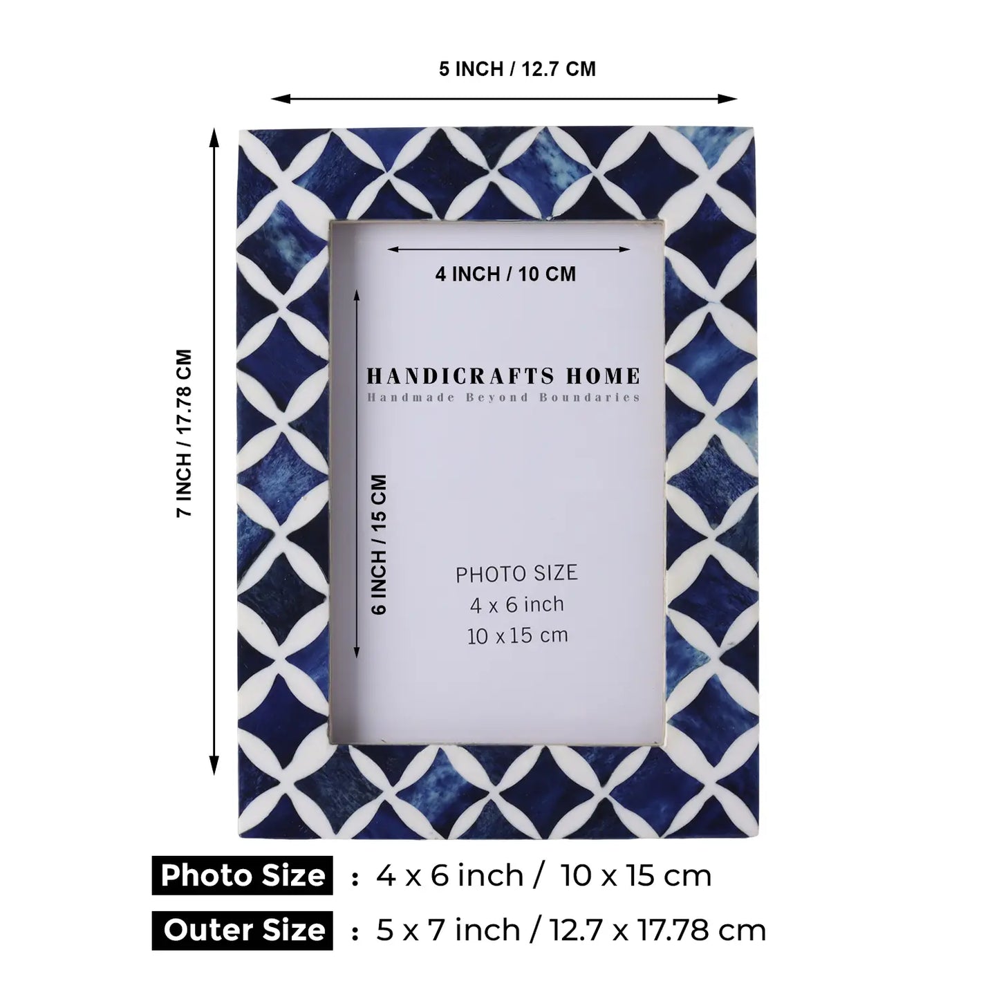 Picture Frames Indigo Mosaic Star Pattern Bone & Resin Inlay Collection, 4x6