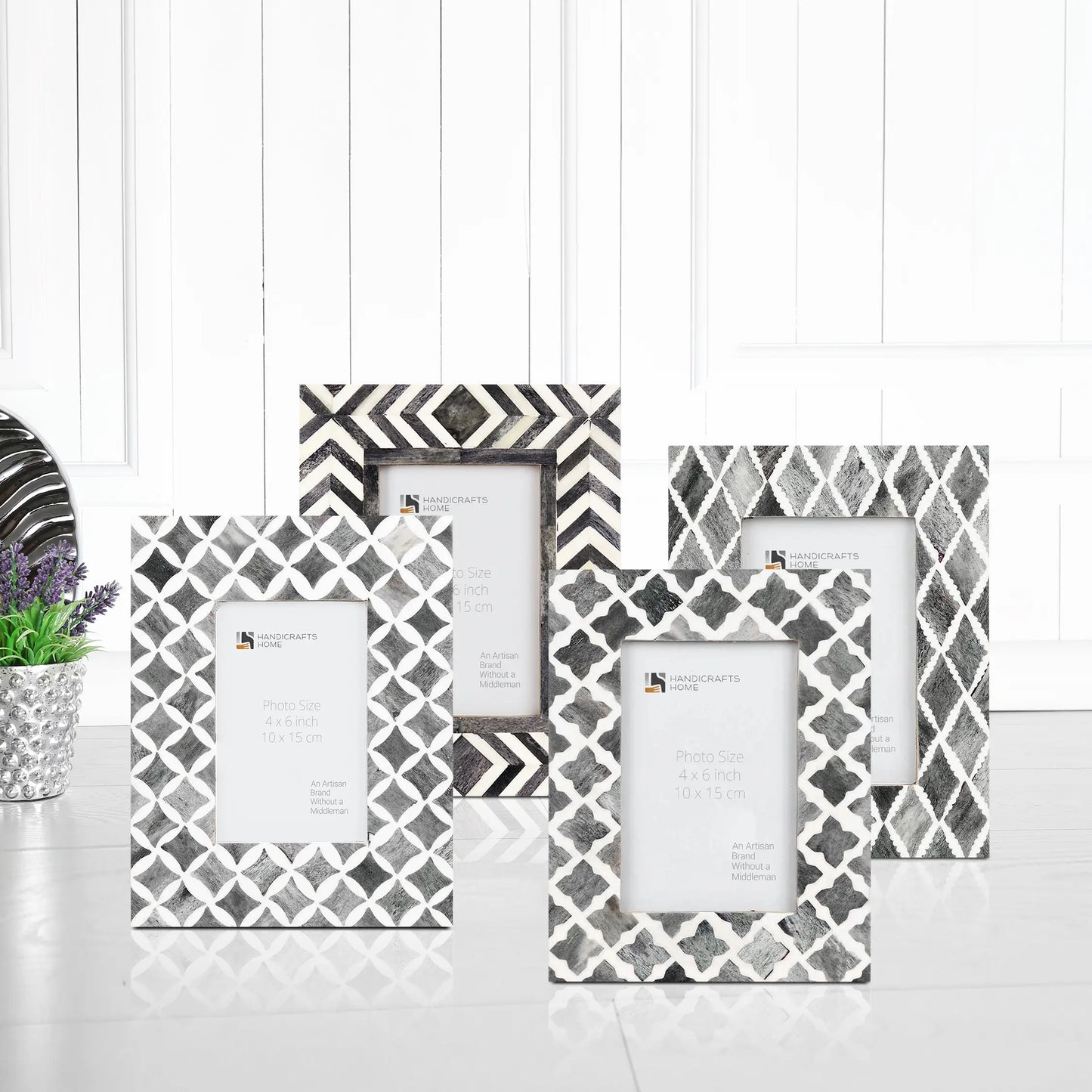Mosaic Grey 4x6 Picture Frame Set - Combo Pack of 4