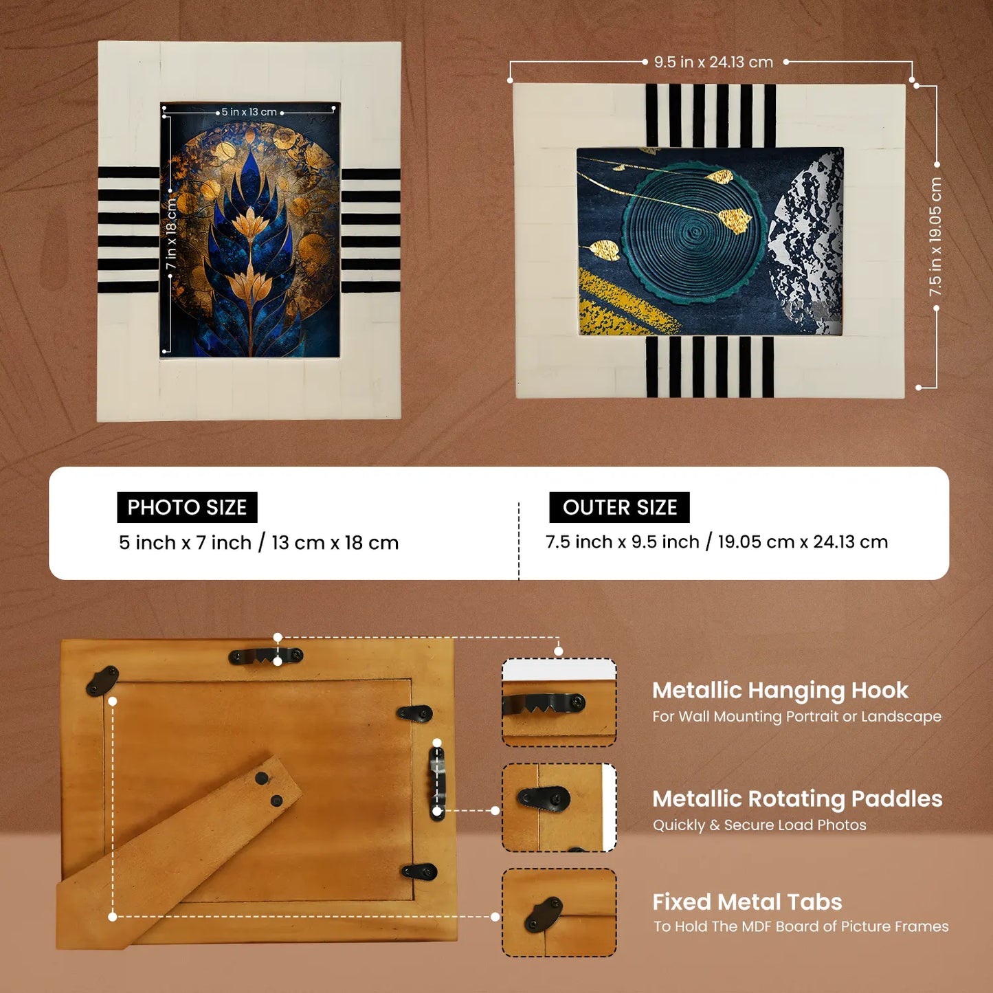 Picture Frames Contour Lado Pattern Resin Inlay Collection in 2 Sizes, Make to Order