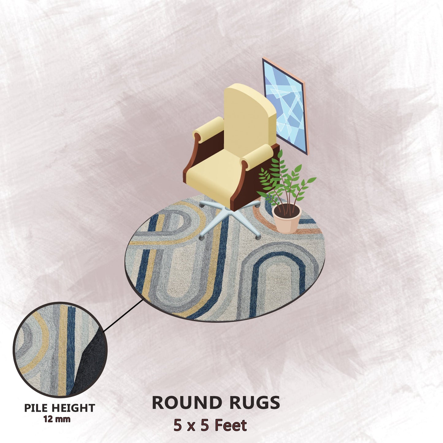 Premium Hand-Tufted Rug Made of 100% Wool - Pastel Loops - 5x5 Feet