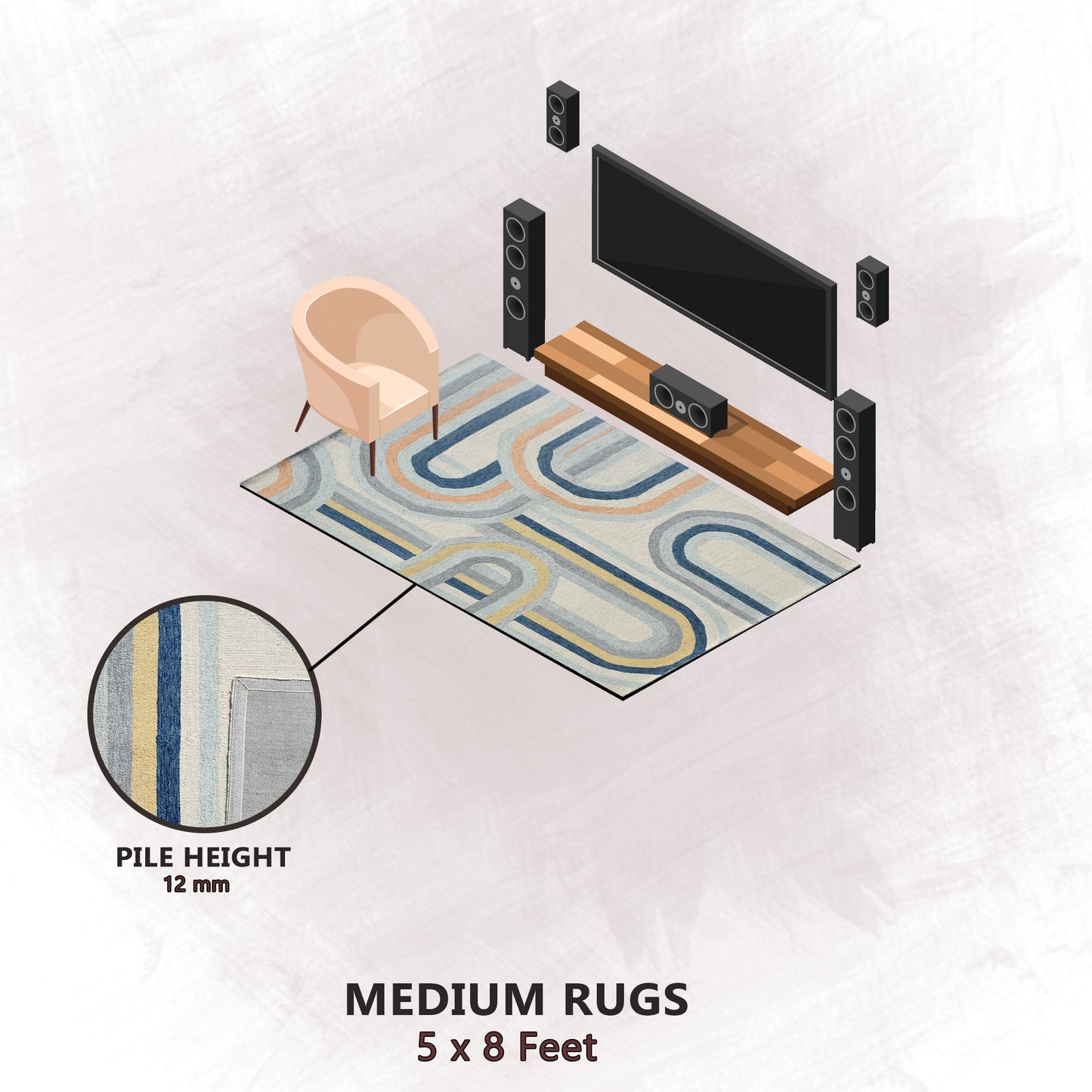 Premium Hand-Tufted Rug Made of 100% Wool - Pastel Loops - 5x8 Feet