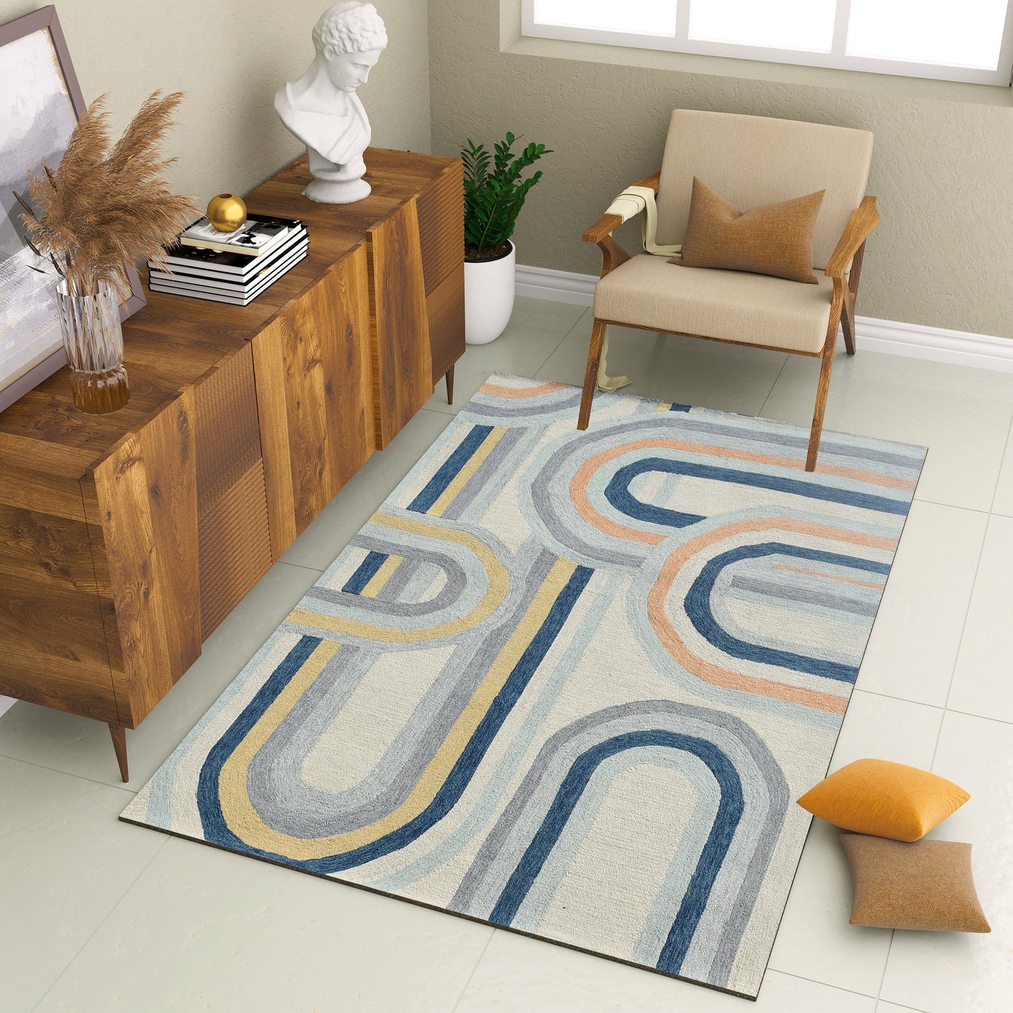 Premium Hand-Tufted Rug Made of 100% Wool - Pastel Loops - 3x5 Feet