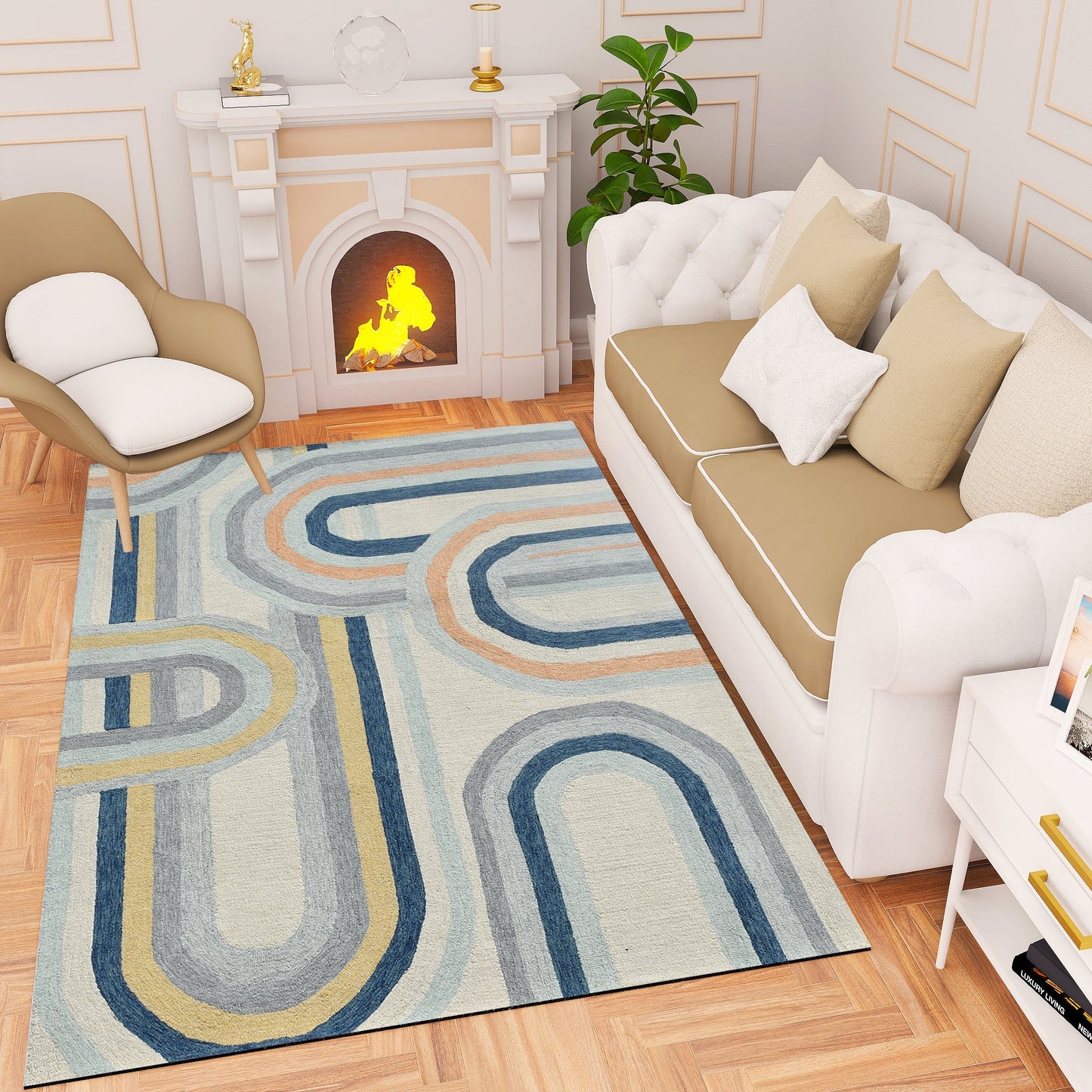 Premium Hand-Tufted Rug Made of 100% Wool - Pastel Loops - 3x5 Feet