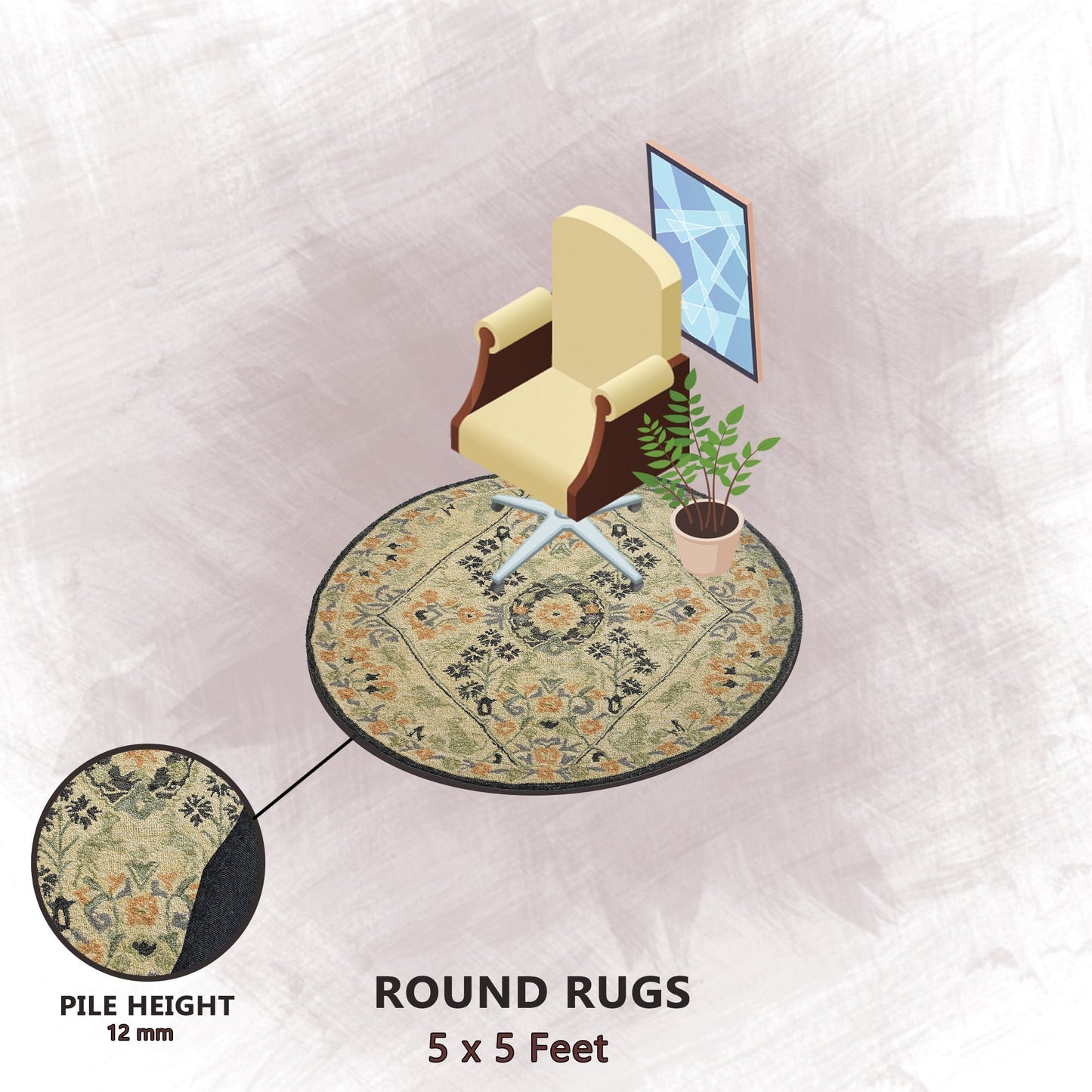 Premium Hand-Tufted Rug Made of 100% Wool - Anglian Court - 5x5 Feet