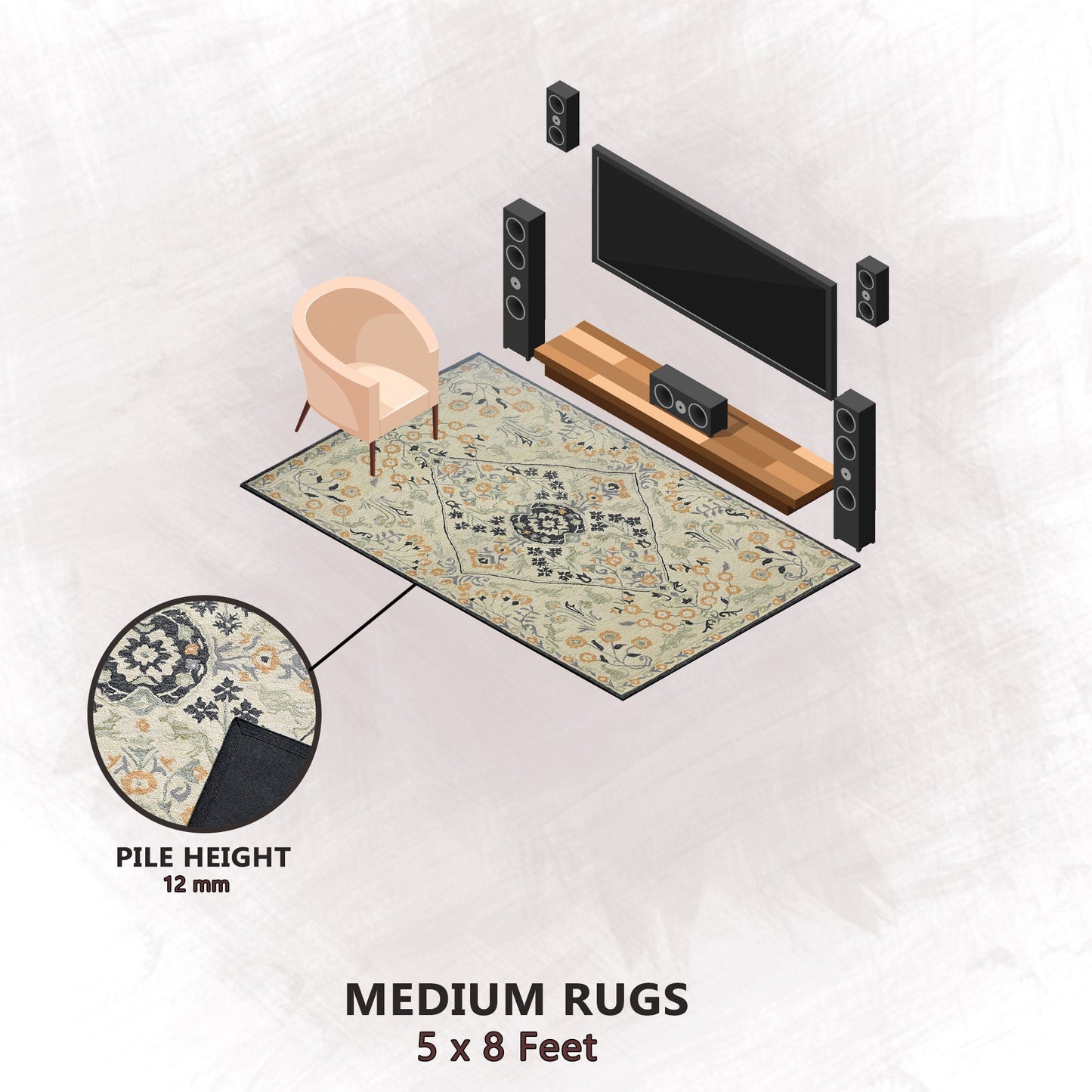 Premium Hand-Tufted Rug Made of 100% Wool - Anglian Court - 5x8 Feet