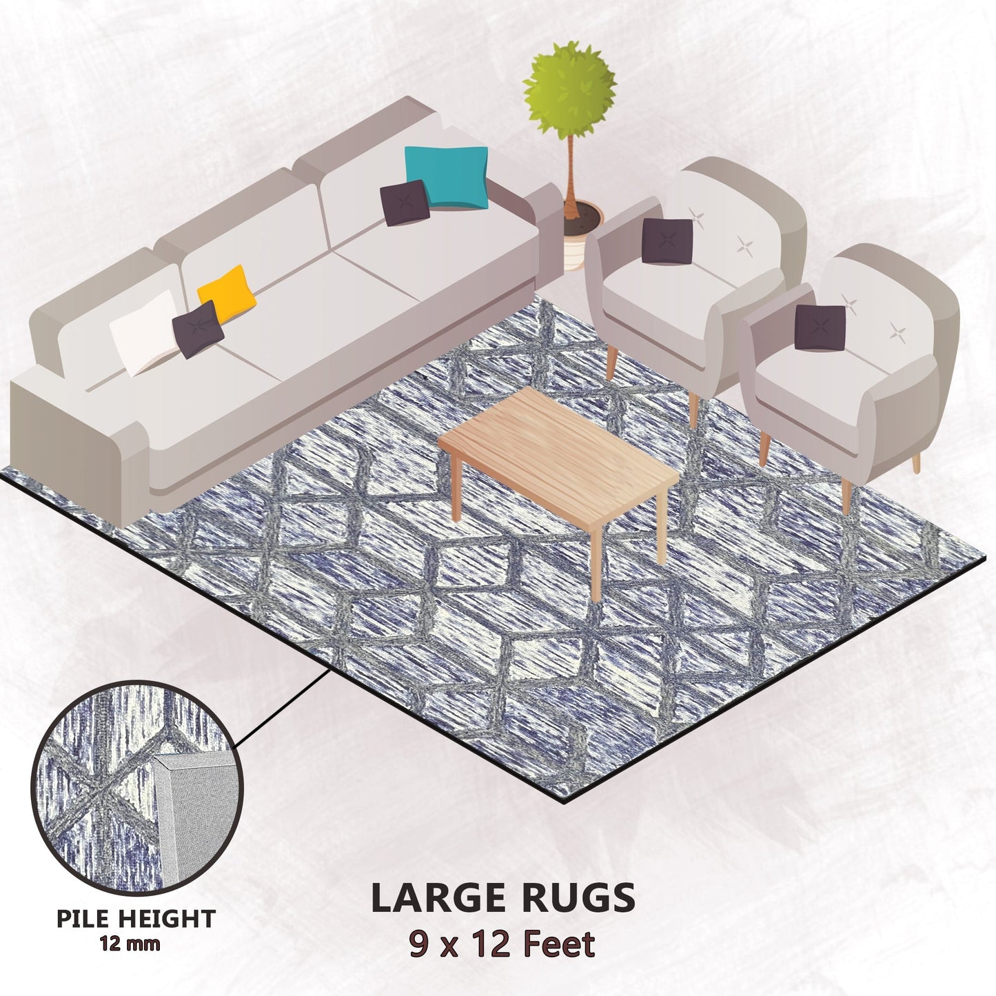 Premium Hand-Tufted Rug Made of 100% Wool - Artic Crystal - 9x12 Feet