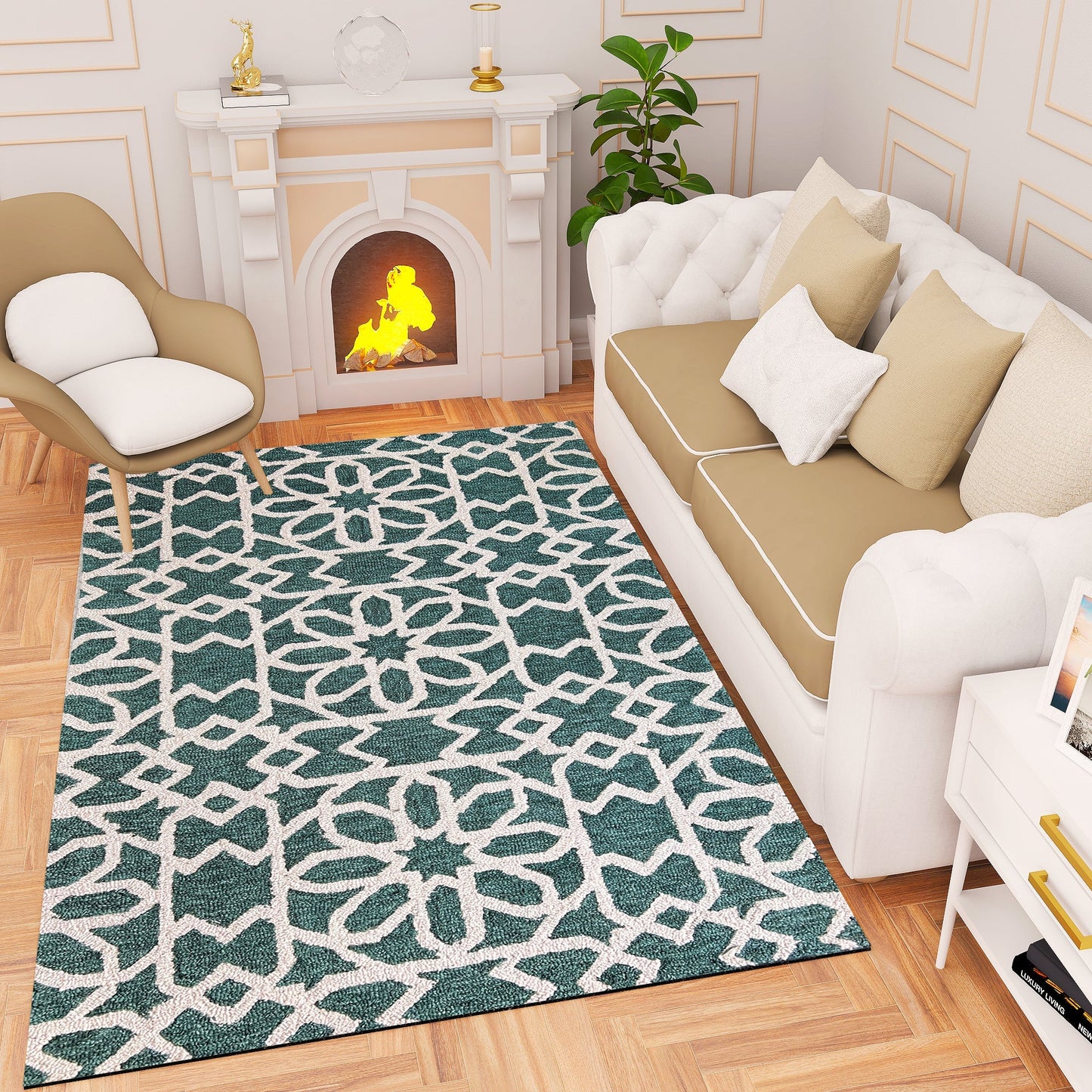 Premium Hand-Tufted Rug Made of 100% Wool - Noir Grid - 3x5 Feet