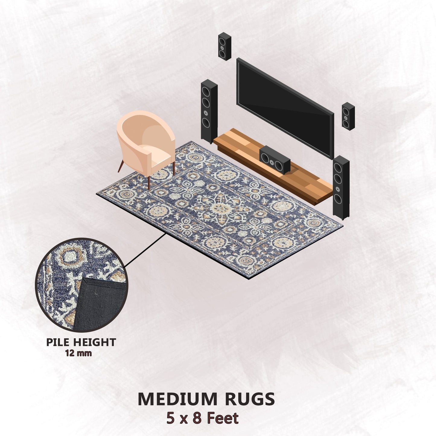 Premium Hand-Tufted Rug Made of 100% Wool - Nomadic Sun - 5x8 Feet