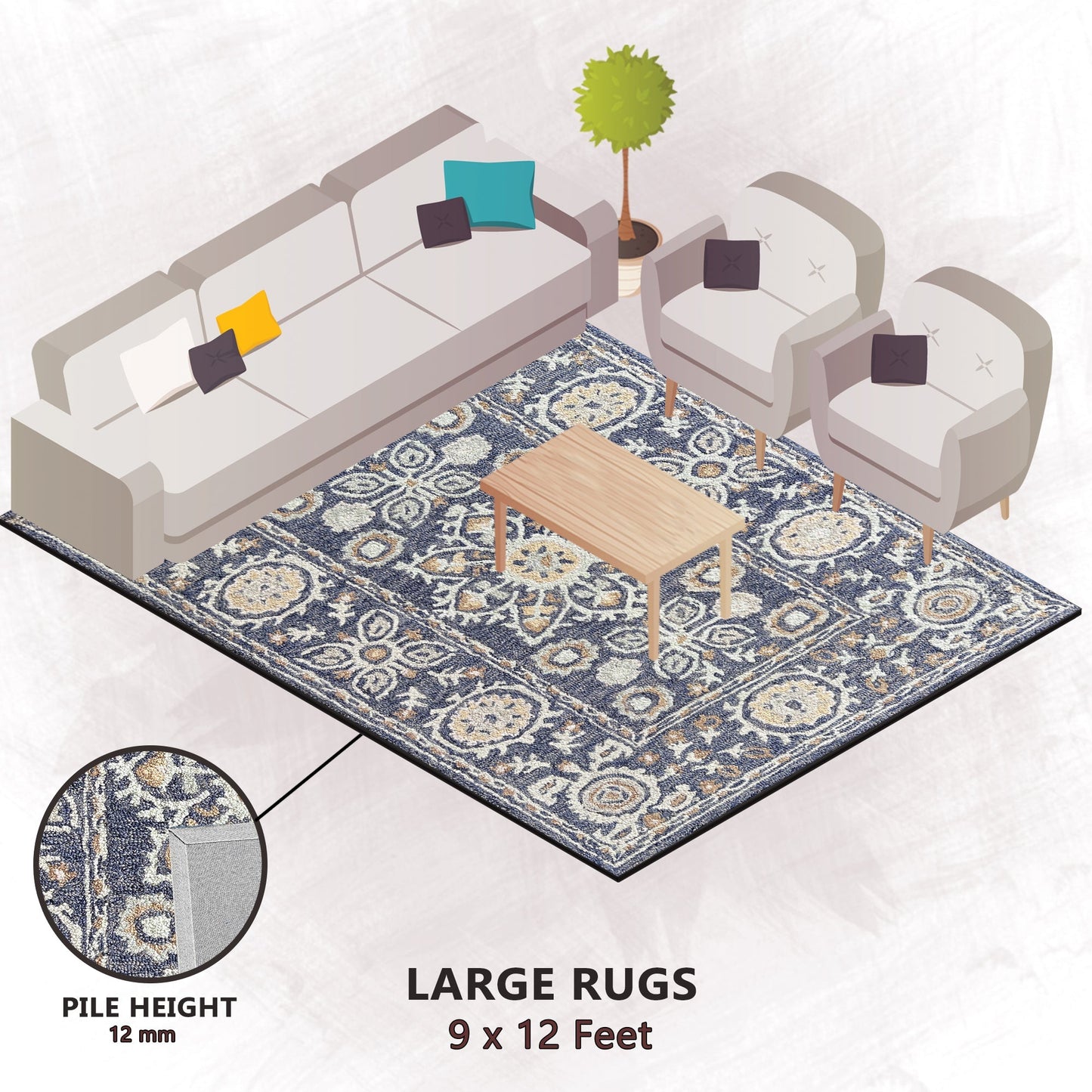 Premium Hand-Tufted Rug Made of 100% Wool - Nomadic Sun - 9x12 Feet