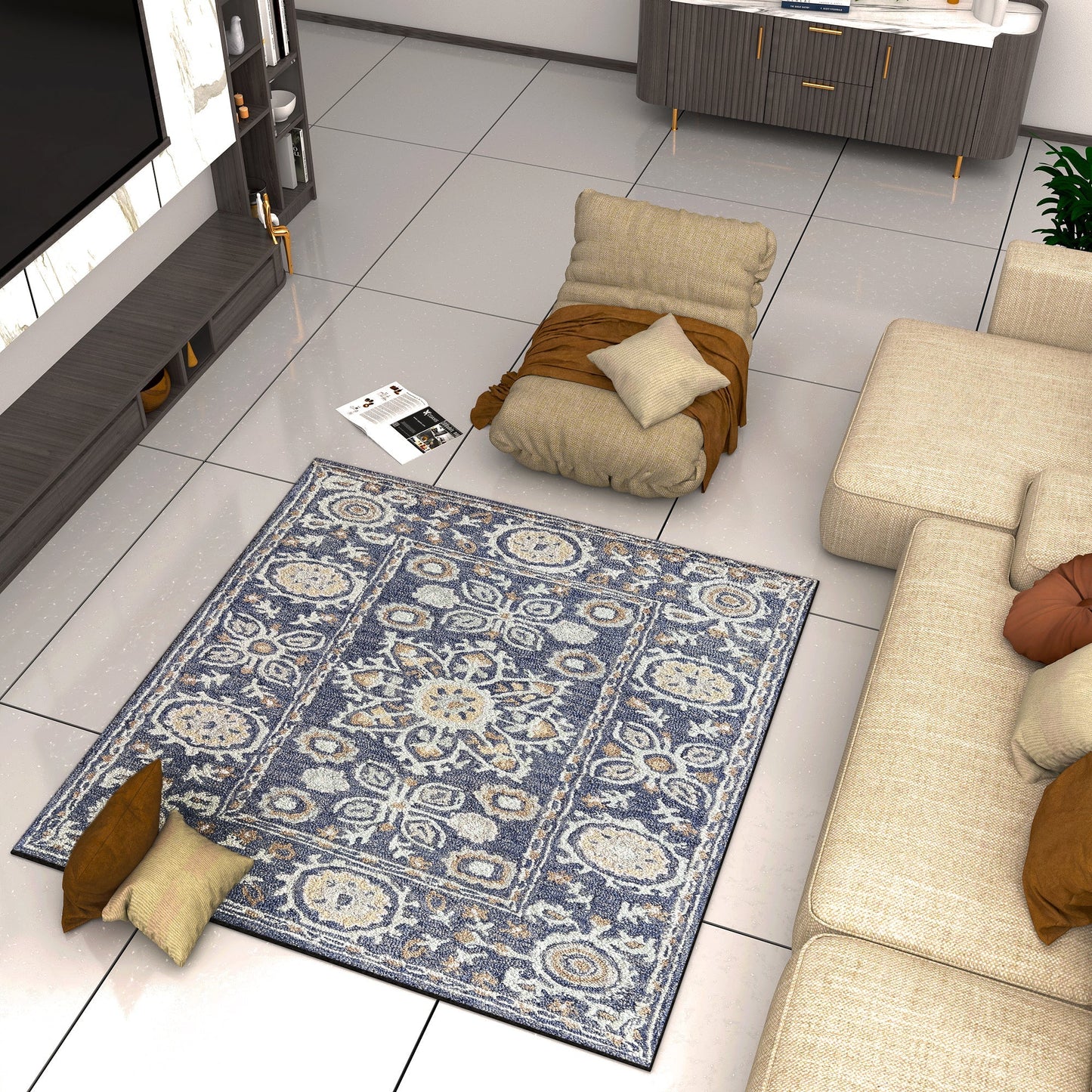 Premium Hand-Tufted Rug Made of 100% Wool - Nomadic Sun - 6x6 Feet