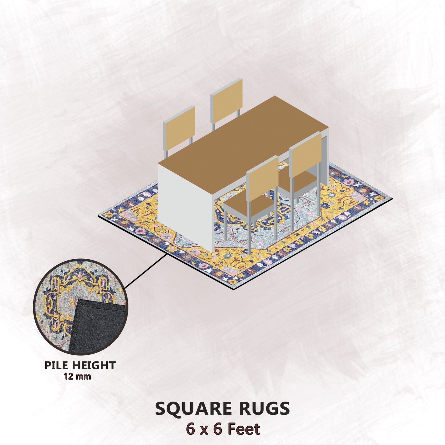 Premium Hand-Tufted Rug Made of 100% Wool - Royal Realm - 6x6 Feet