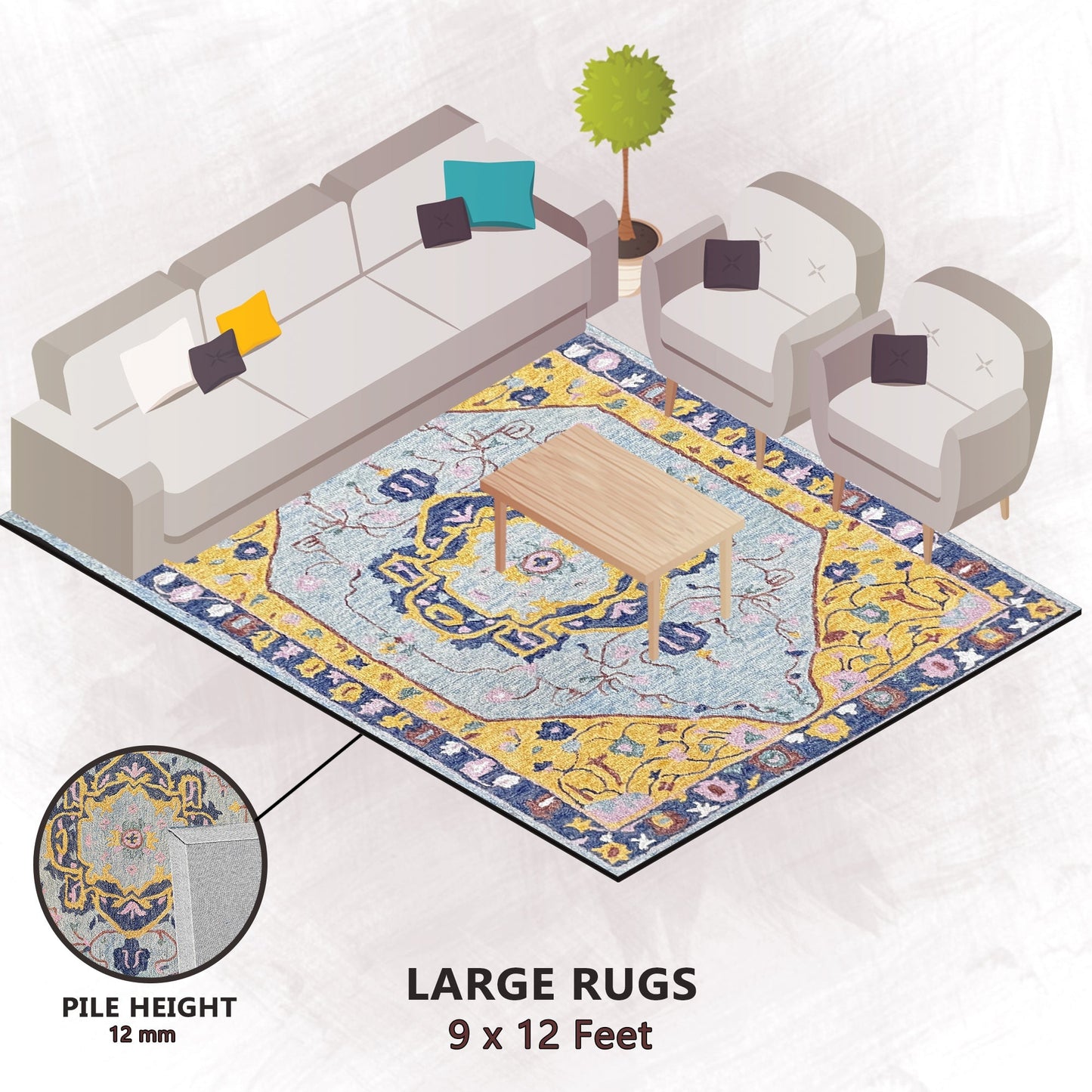 Premium Hand-Tufted Rug Made of 100% Wool - Royal Realm - 9x12 Feet