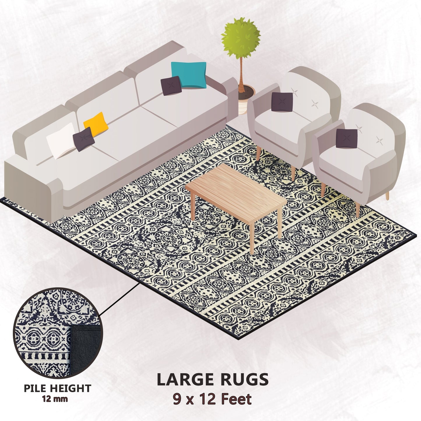 Premium Hand-Tufted Rug Made of 100% Wool - Relic Light - 9x12 Feet