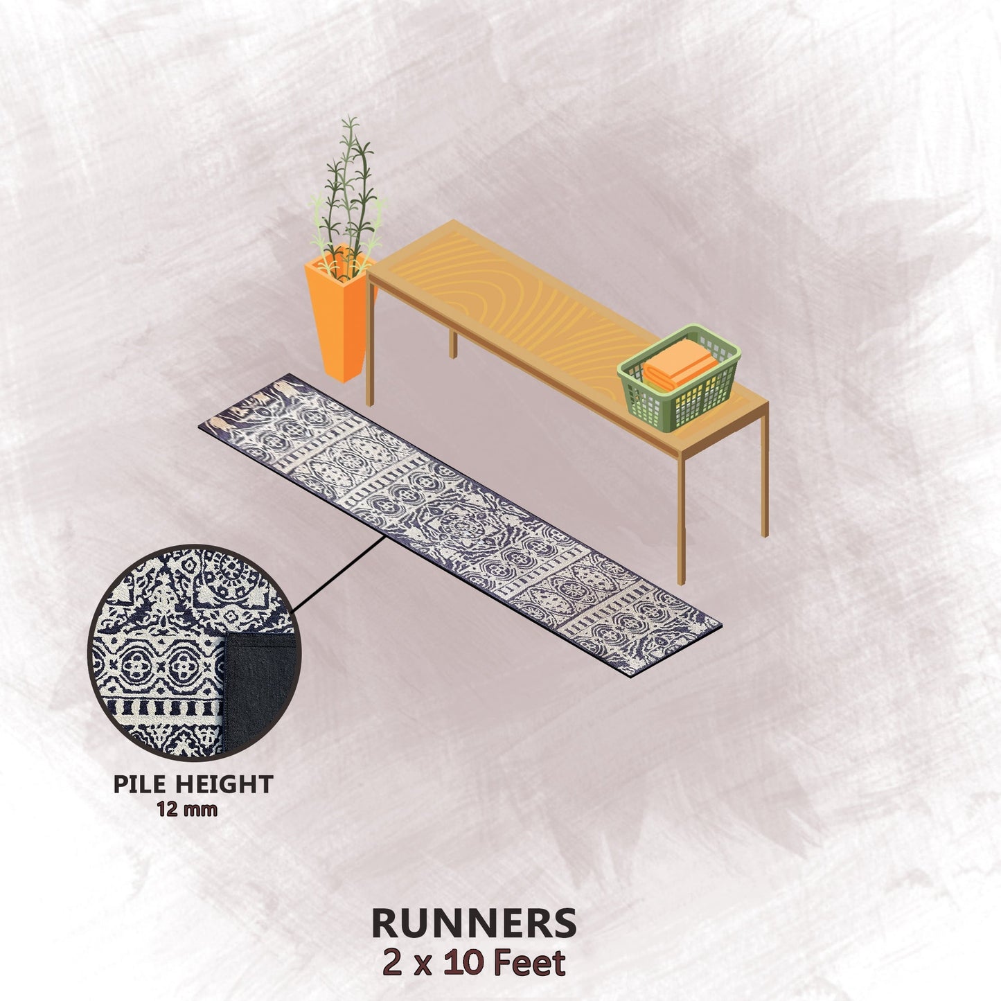 Premium Hand-Tufted Rug Made of 100% Wool - Relic Night - 2x10 Feet
