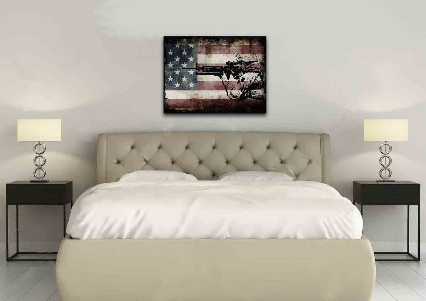 Rustic American Flag with US Army Soldier Wall Art Canvas Painting Decor master bedroom