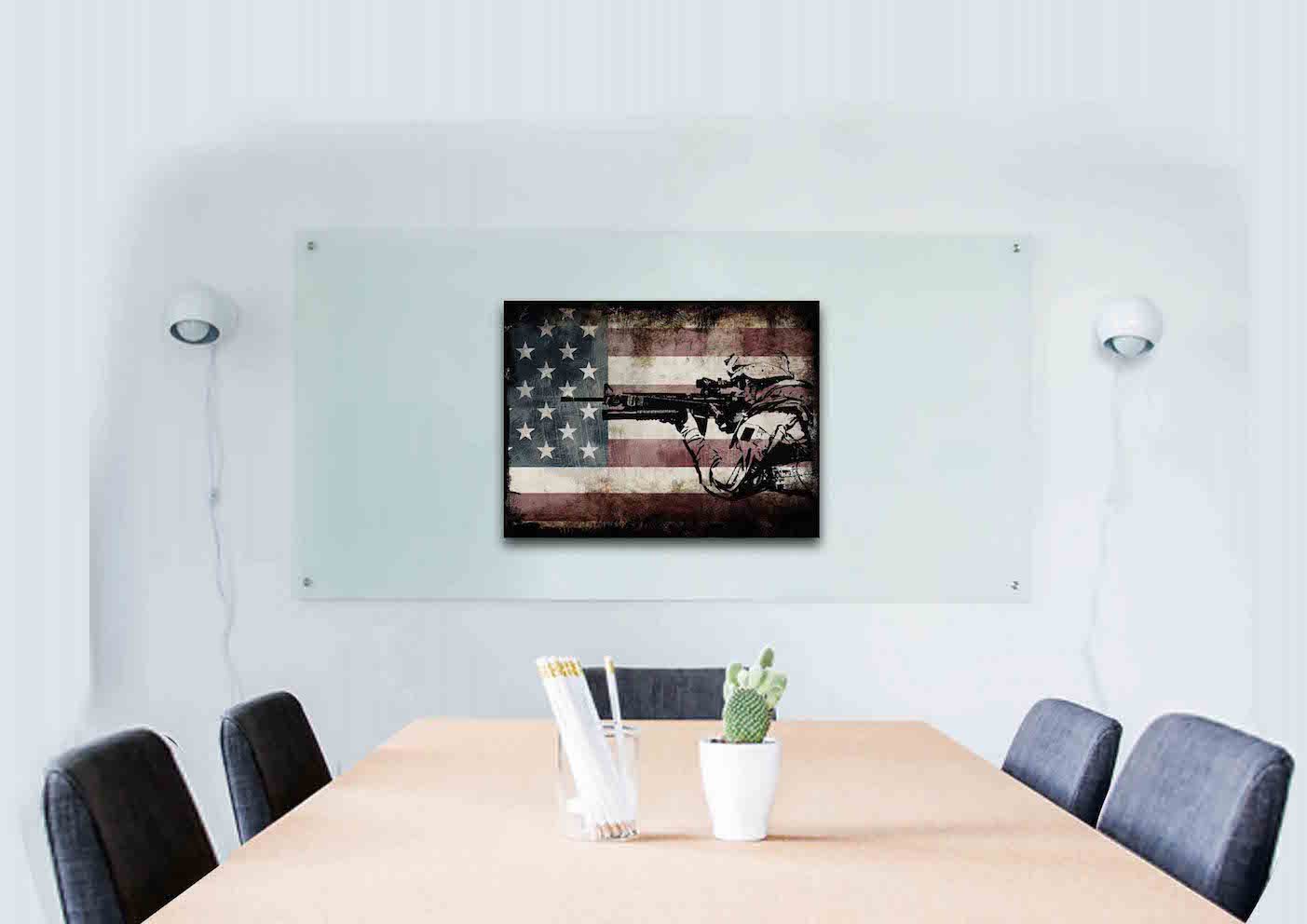 Rustic American Flag with US Army Soldier Wall Art Canvas Painting Decor office room