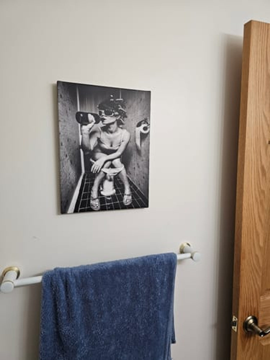 Funny Bathroom Art - Drinking on Toilet Poster in Black and White | Quirky Bathroom Decor
