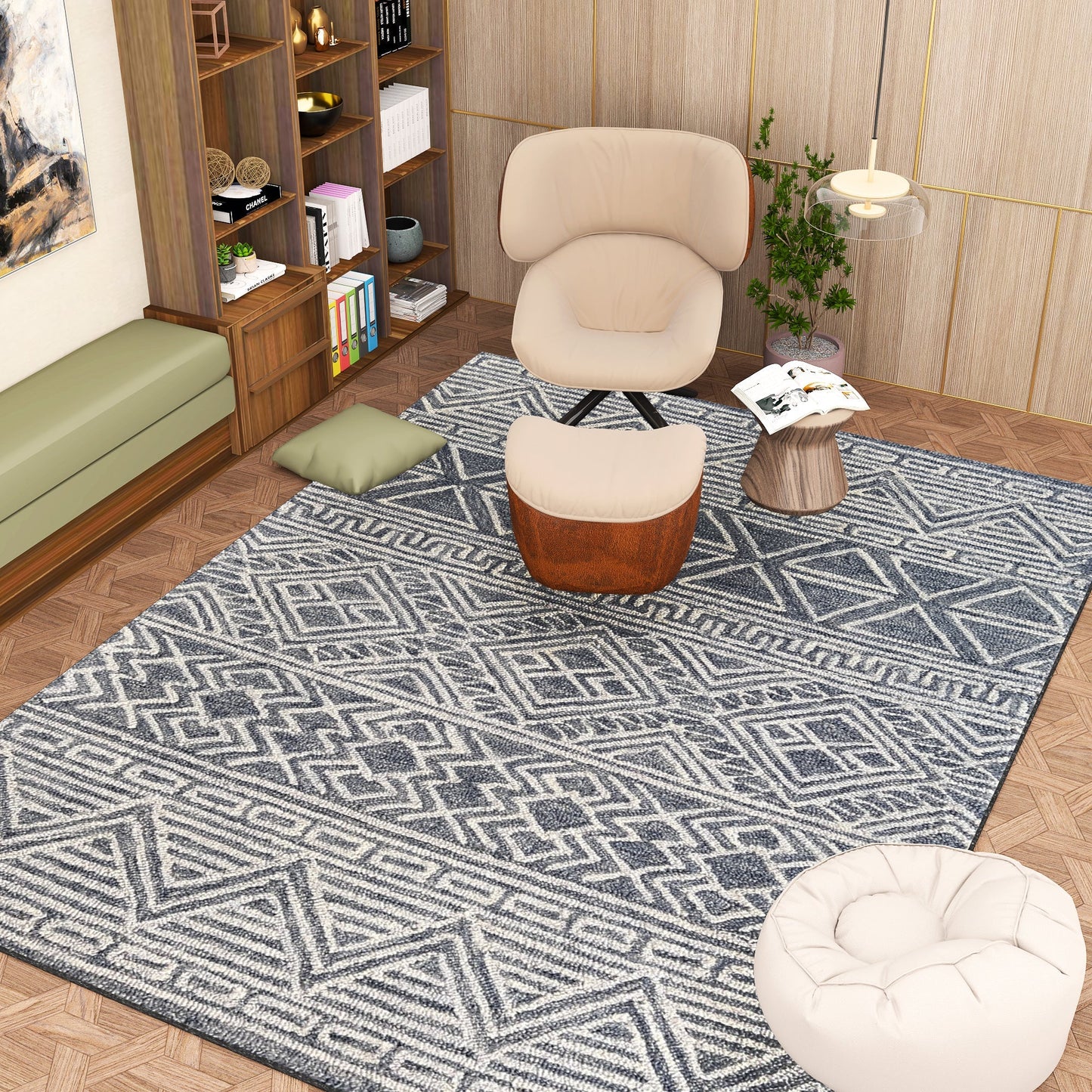 Premium Hand-Tufted Rug Made of 100% Wool - Still River Blue - 8x10 Feet