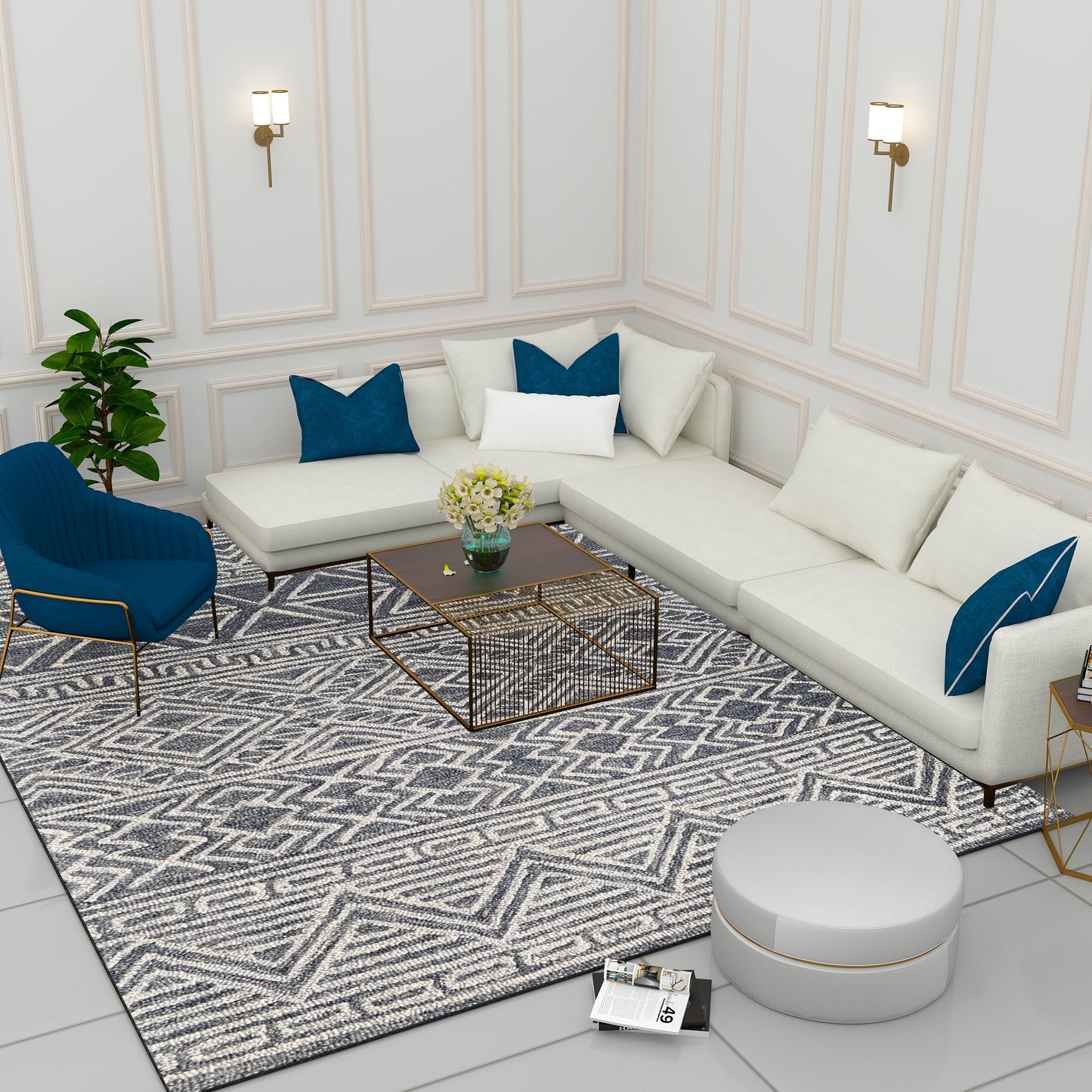Premium Hand-Tufted Rug Made of 100% Wool - Still River Blue - 8x10 Feet