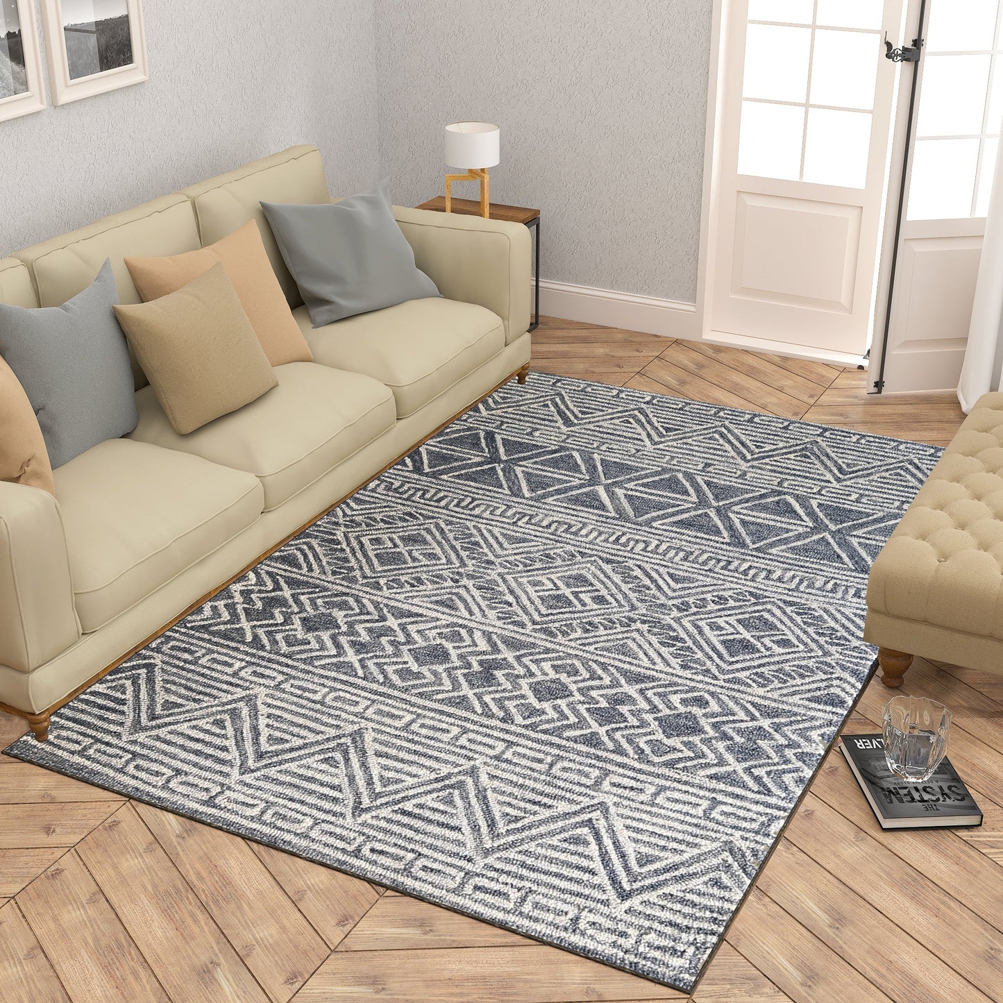 Premium Hand-Tufted Rug Made of 100% Wool - Still River Blue - 4x6 Feet